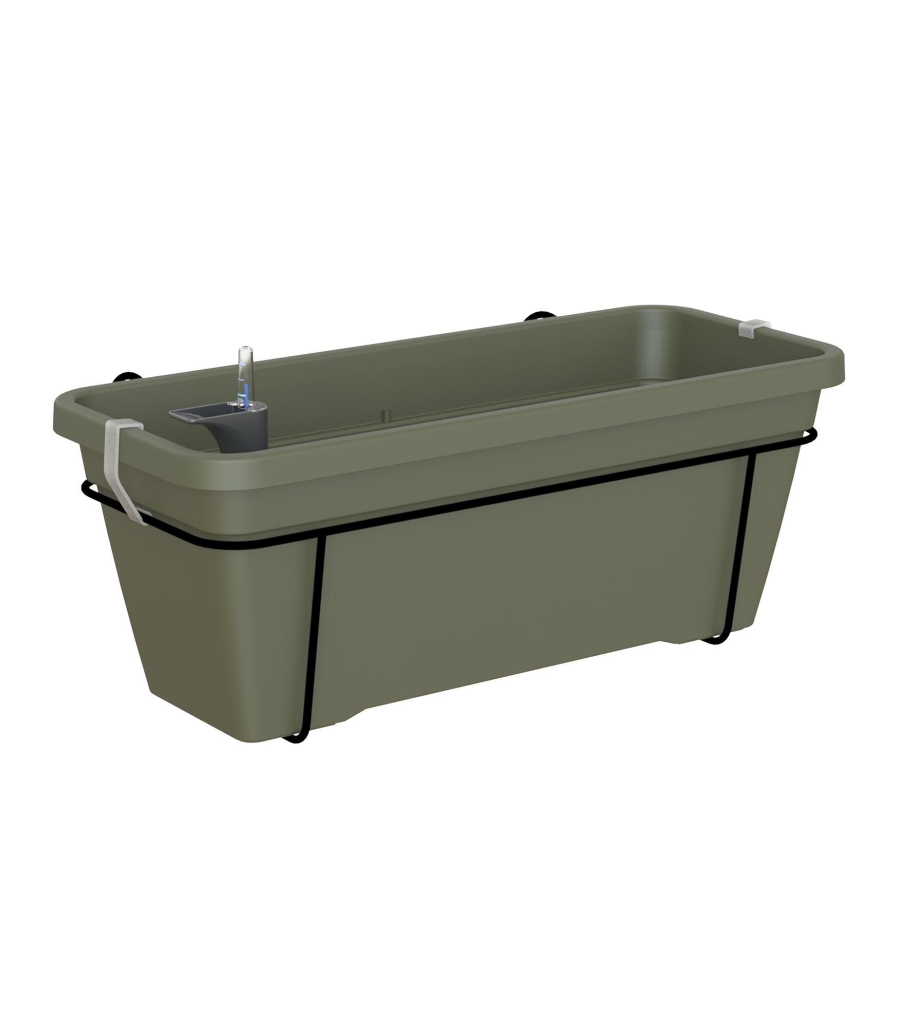 Kit jardinera auto riego de polipropileno venezia verde 57.9x24.3 cm + soporte
