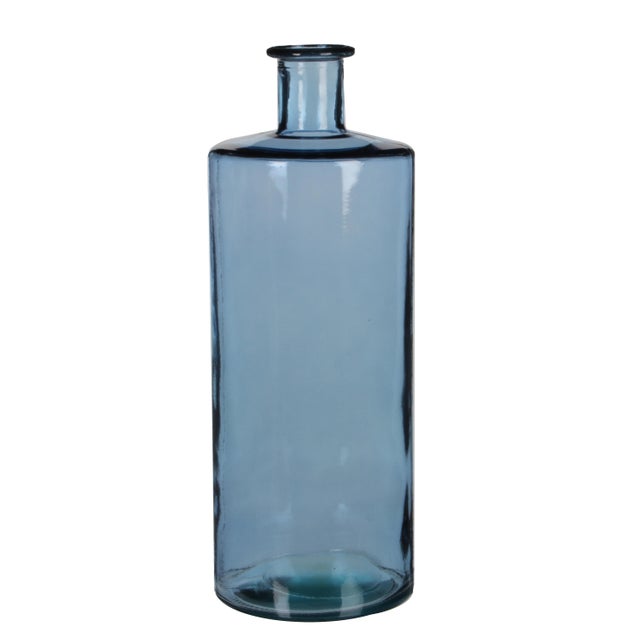 Jarrón botella de vidrio mineral azul 40x15 cm