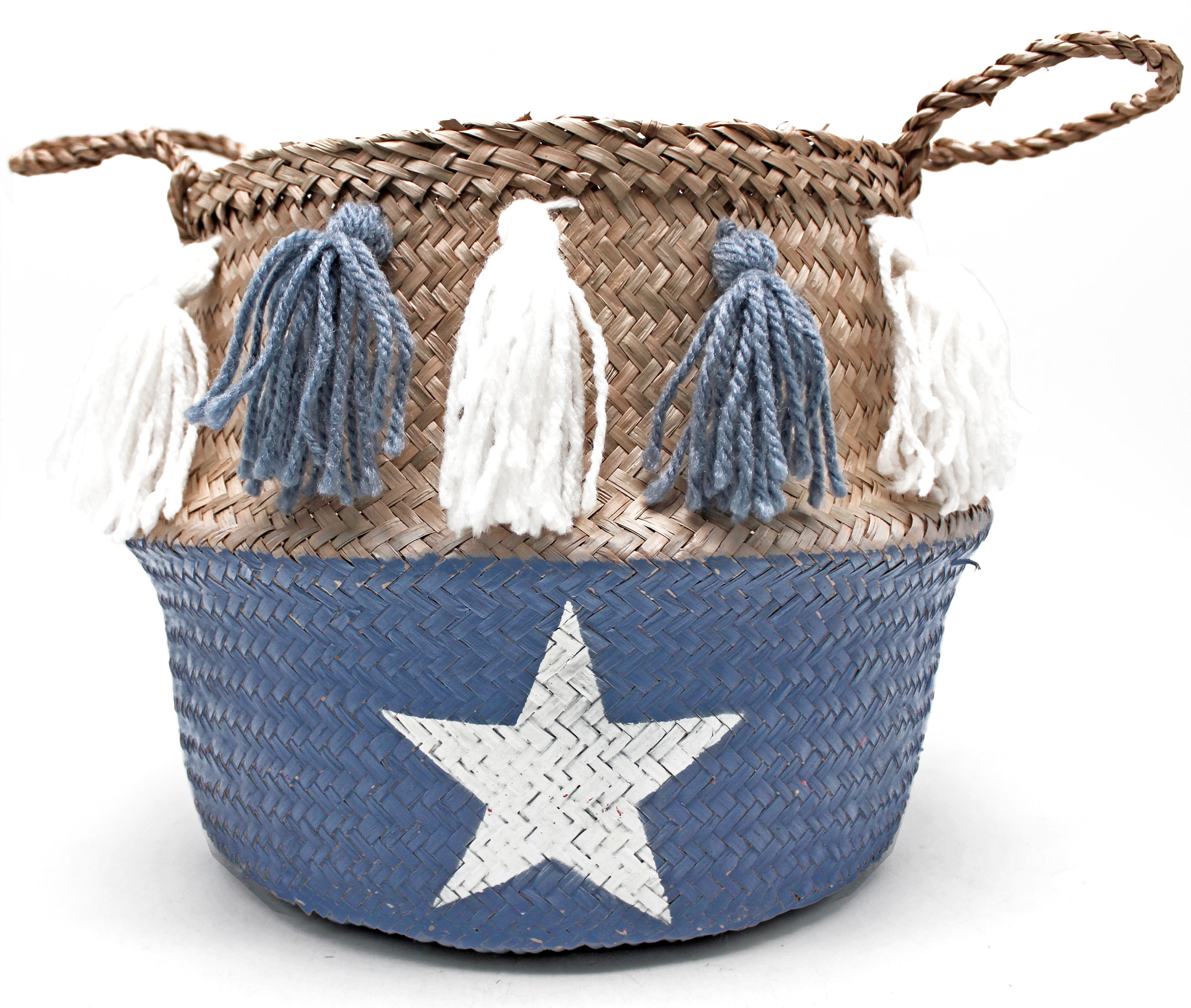 Maceta de junco de mar piana azul 25x23 cm