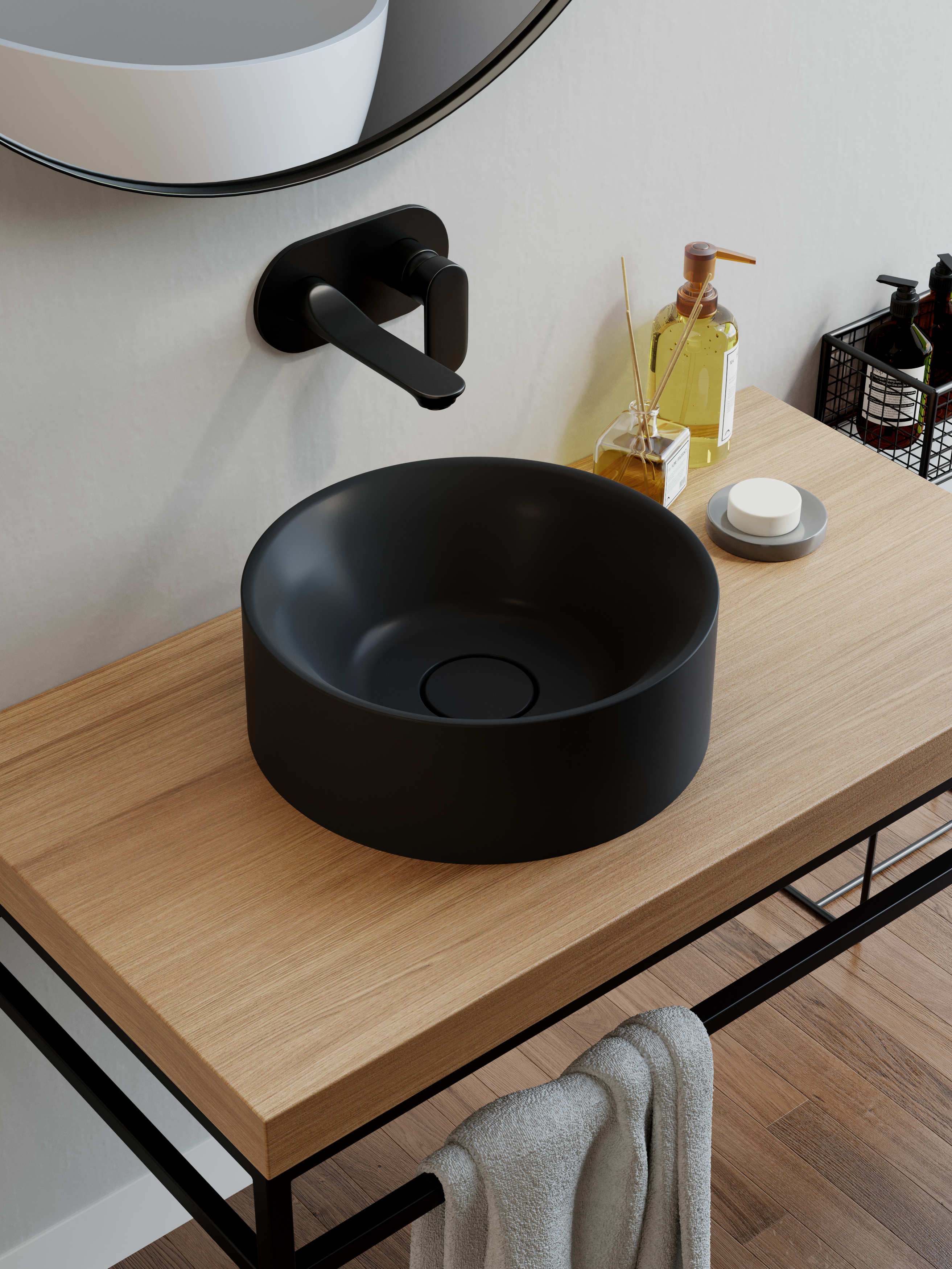 Lavabo da appoggio SENSEA tondo in composito minerale di resina gelificata nero opaco piletta non inclusa - 3