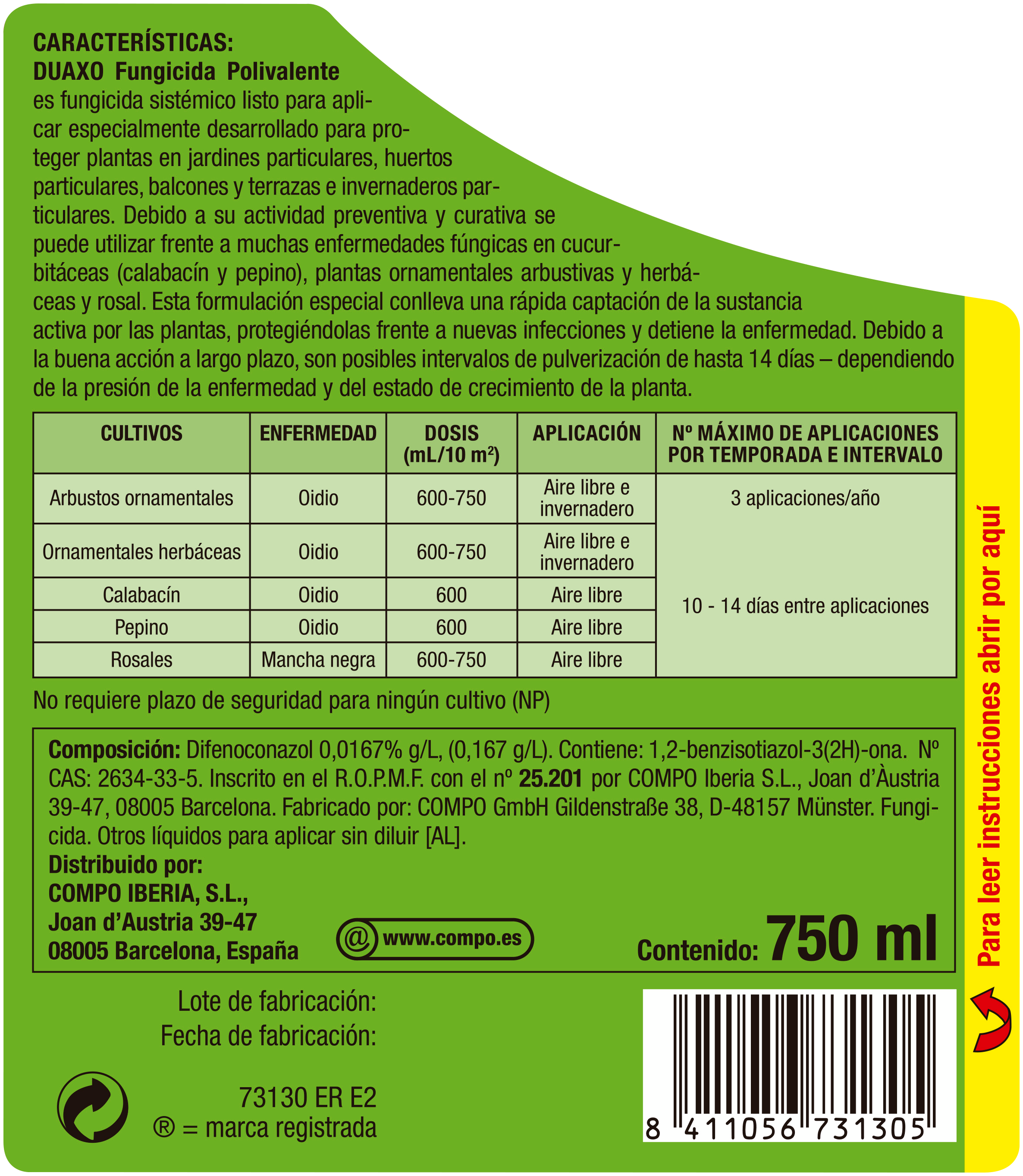 Fungicida polivalente COMPO Duaxo de acción sistémica 750ml - 3