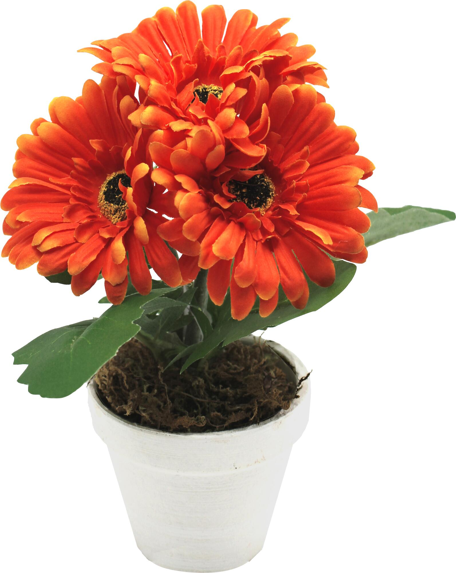 Planta artificial gerbera naranja 28 cm en maceta de 10.5 cm