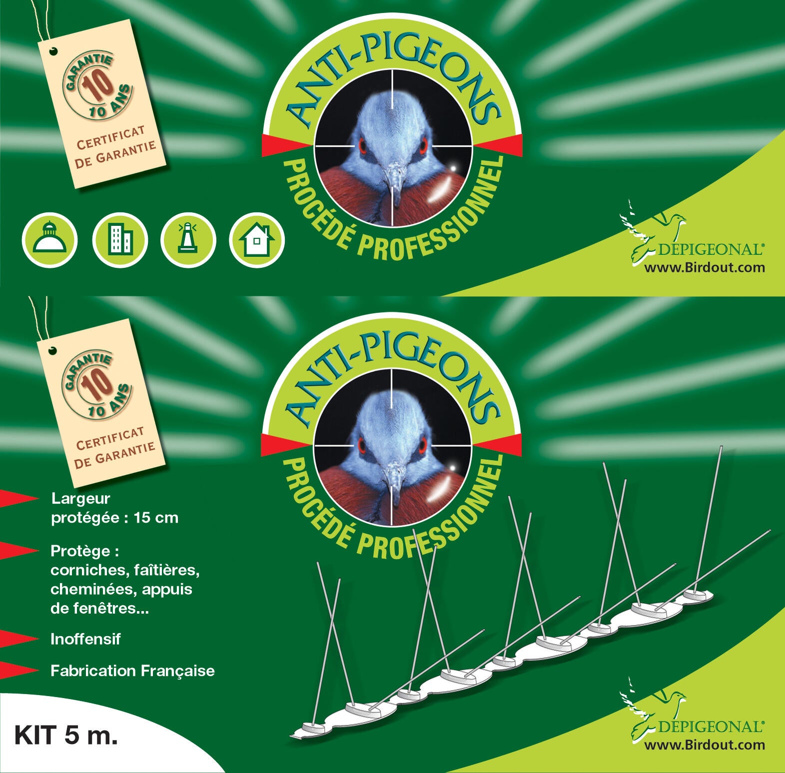 Kit de 5 m de sistema antipalomas de acero inoxidable - 4