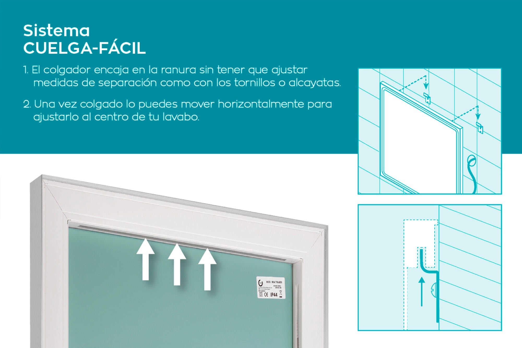 Espejo de baño con luz LED Mia, manual, táctil, 70x80cm - 8