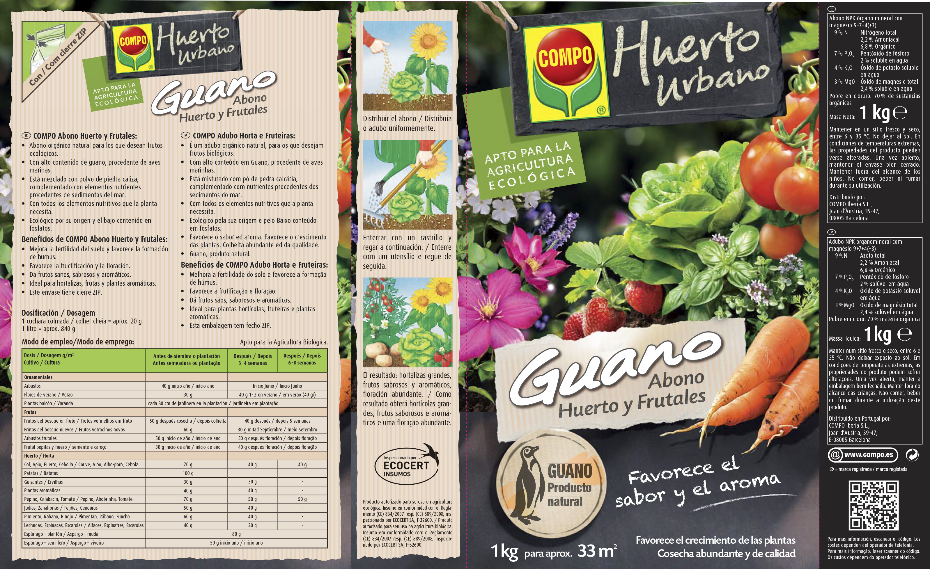 Abono granulado COMPO para huerta y frutales 1kg para uso ecológico - 7