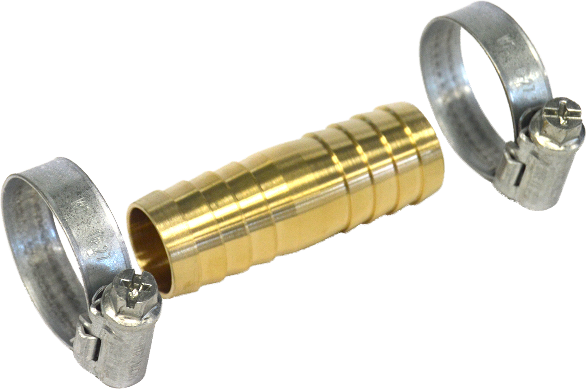 Unión latón para manguera 19 mm con abrazaderas s&m