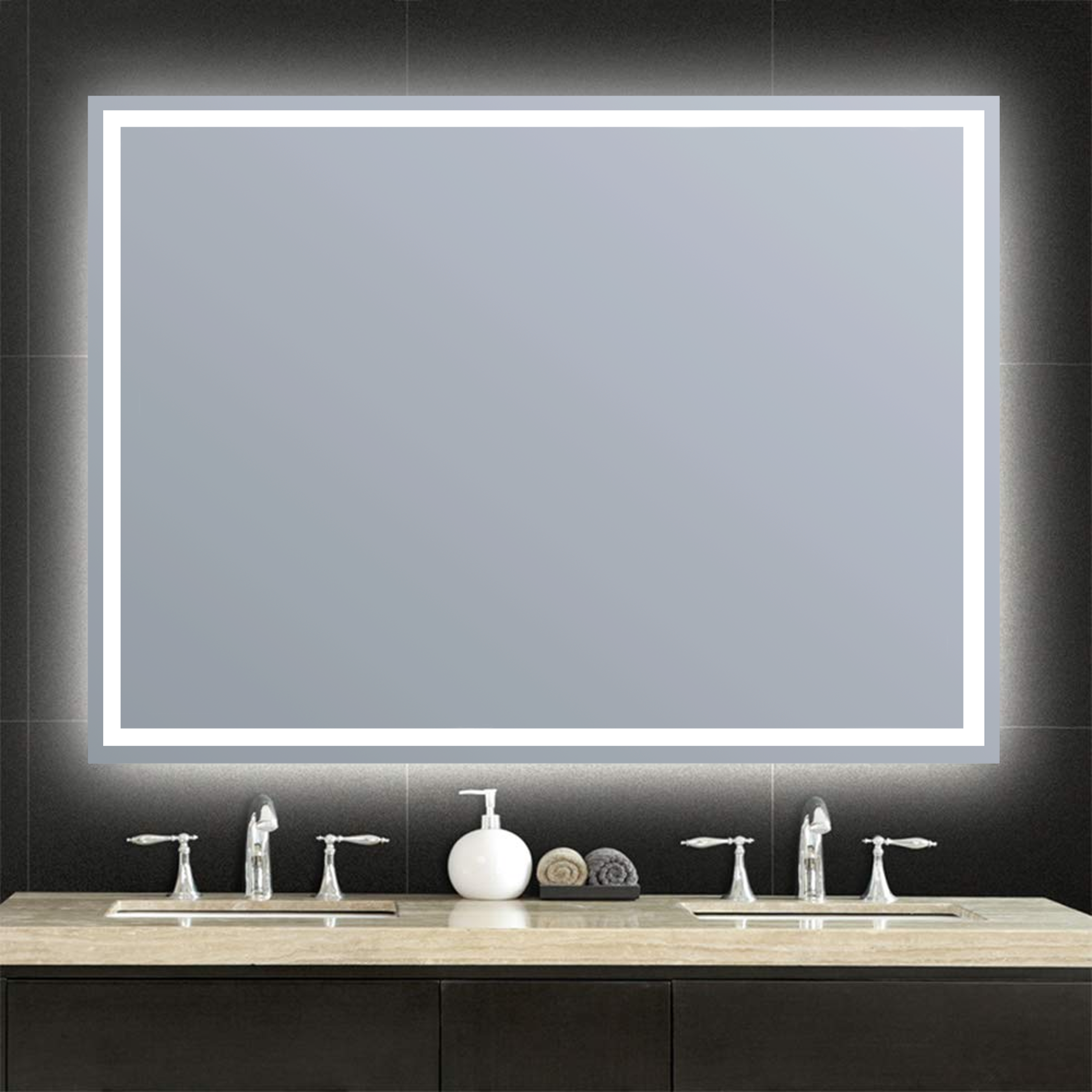 Espejo de baño con luz LED ambiente,  Gunar gris/plata con antivaho, 80x80cm - 3