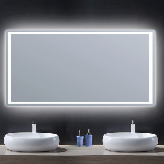 Espejo de baño con luz LED ambiente,  Gunar gris/plata con antivaho 90x80cm
