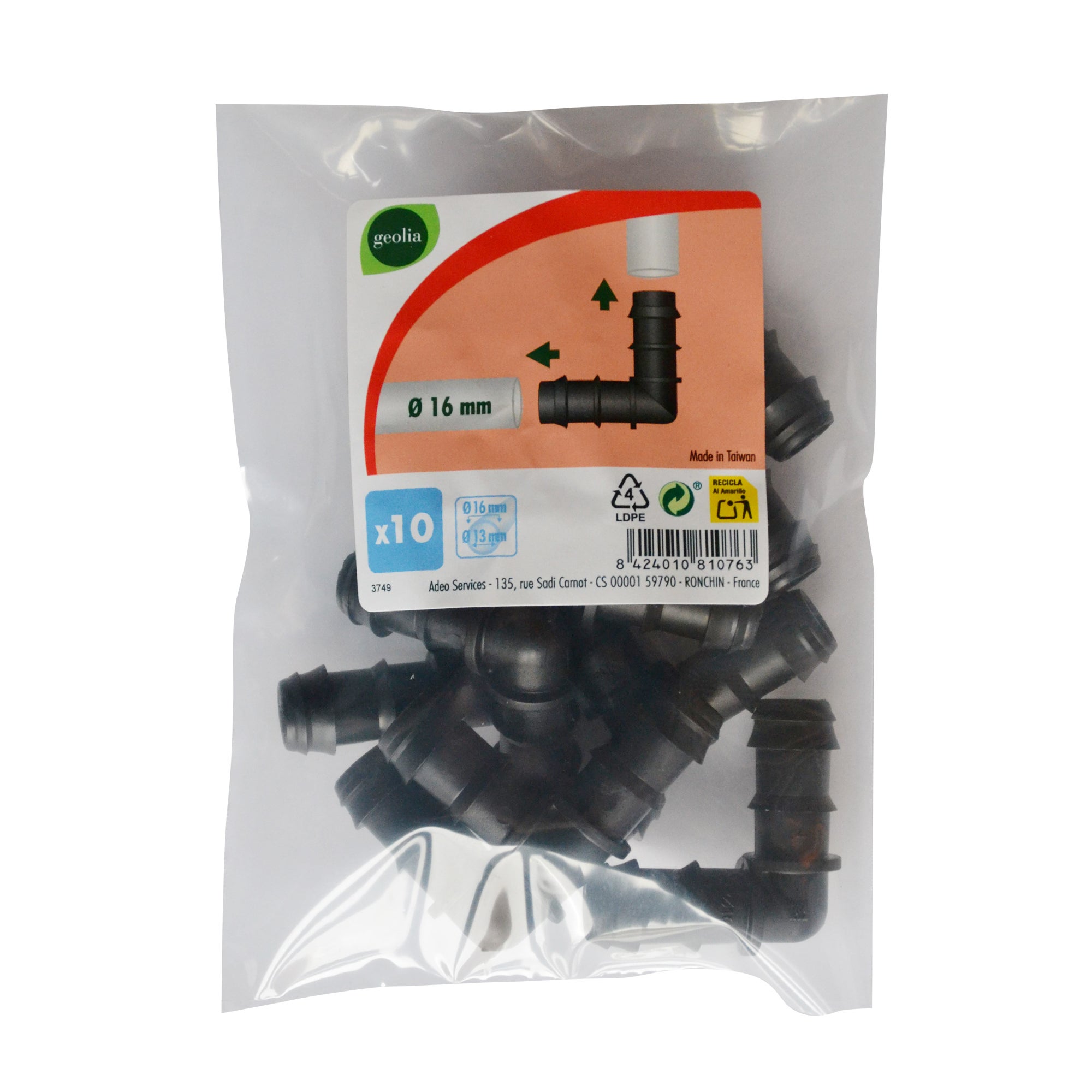 Pack 10 codos Ø 16 mm GEOLIA para riego por goteo - 3