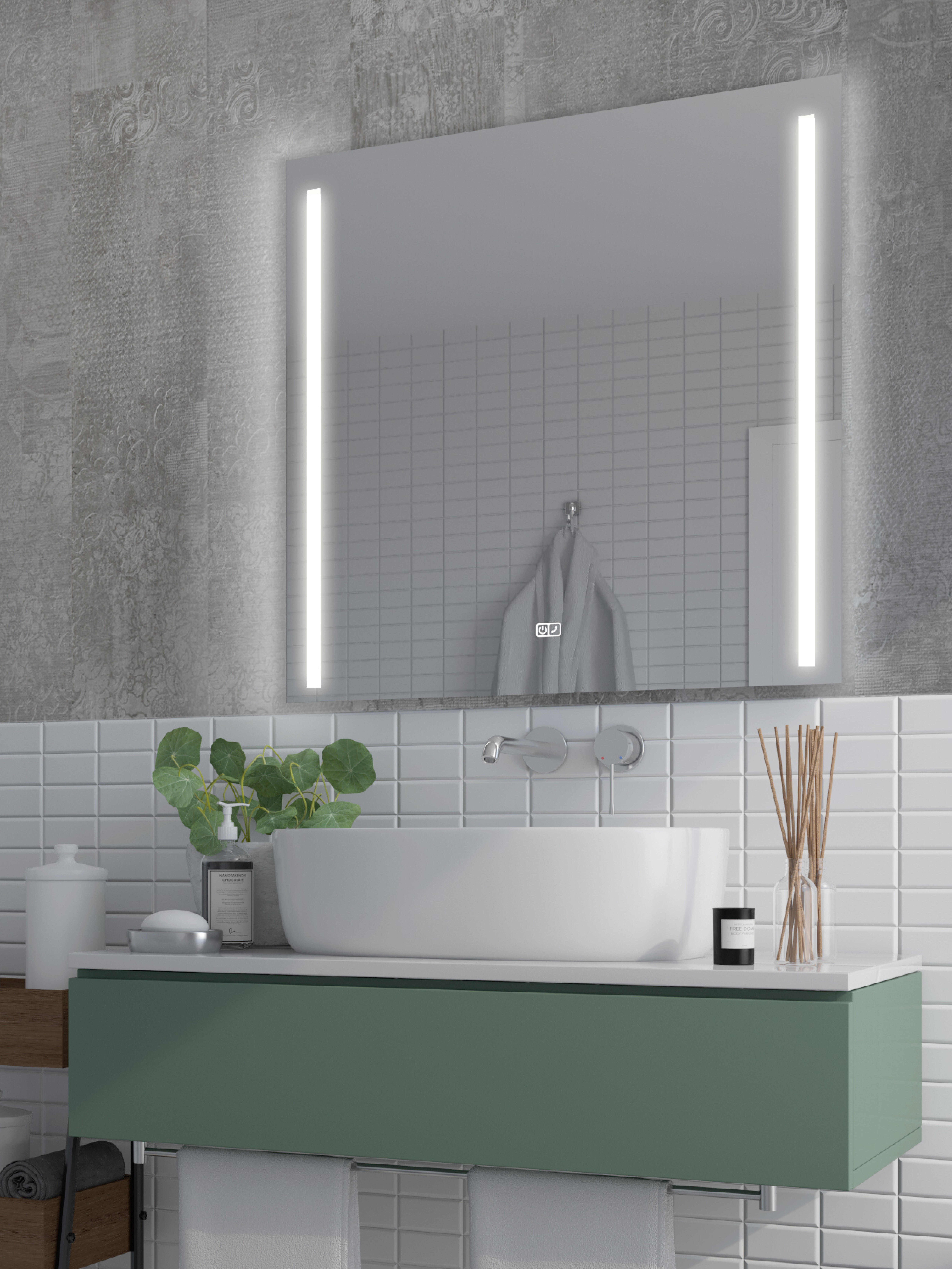 Espejo de baño con luz led phone call con antivaho, táctil, altavoz, , bluetooth, 80x80cm