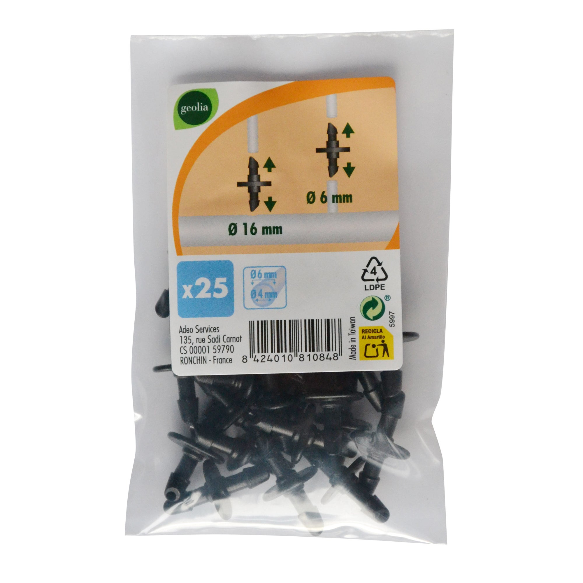 Pack 25 uniones Ø 6 mm GEOLIA para riego por goteo - 3