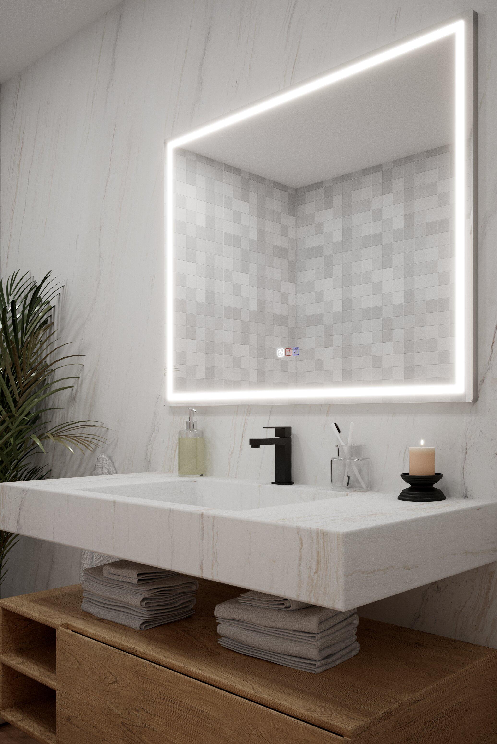 Espejo de baño con luz led slim negro con antivaho, táctil, altavoz, , bluetooth, 100x80cm