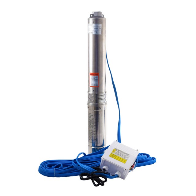 Bomba sumergible para pozo ESPA LEADER SATURN 4 04 14 de 1100 W de potencia y caudal máximo de 6800 l/h y una altura máxima de imiulsión de 102 metros