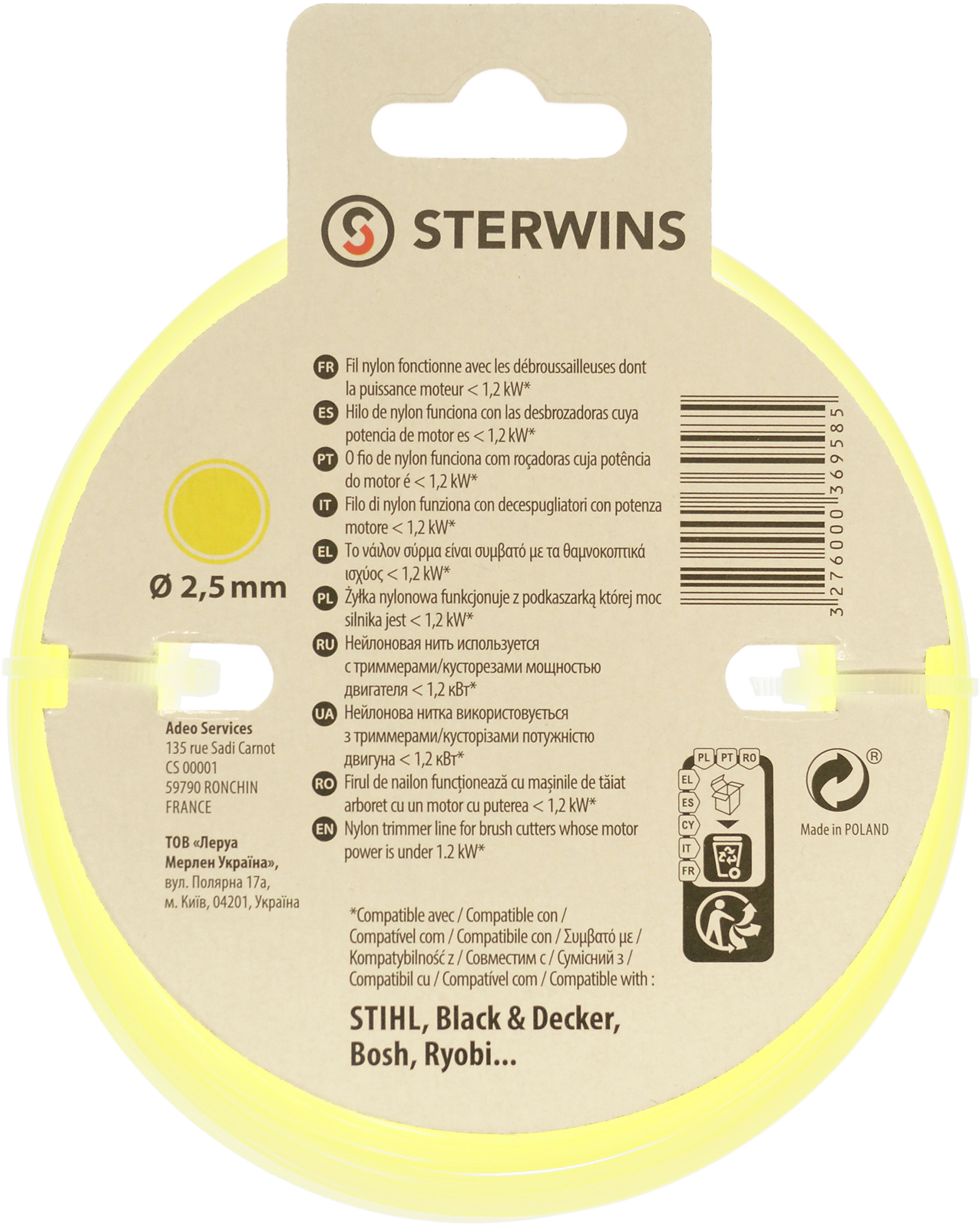 Fio de nylon redondo STERWINS 2.5MMX15M - 2