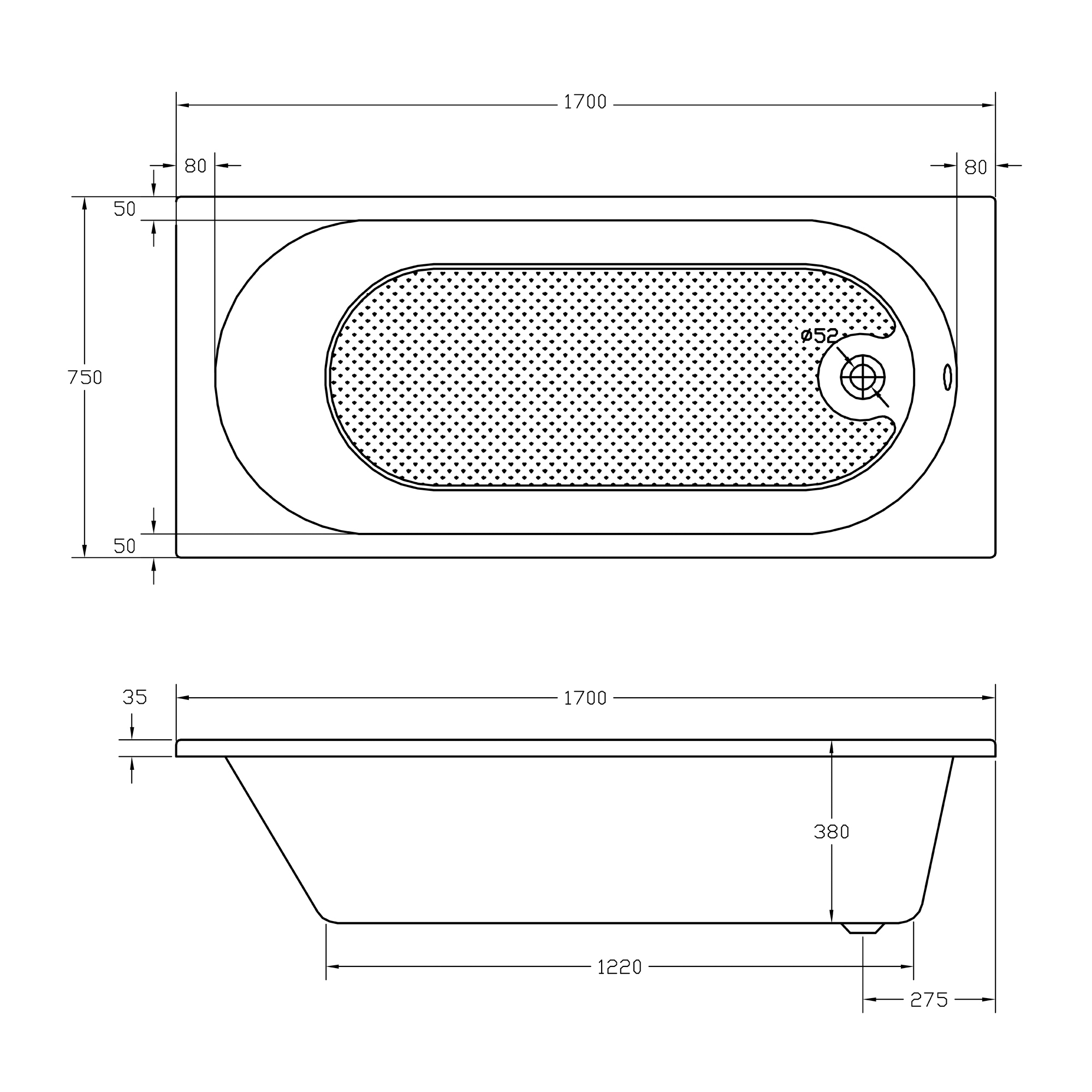 Bañera rectangular SANYCCES Nerea 170x75x40 cm - 2