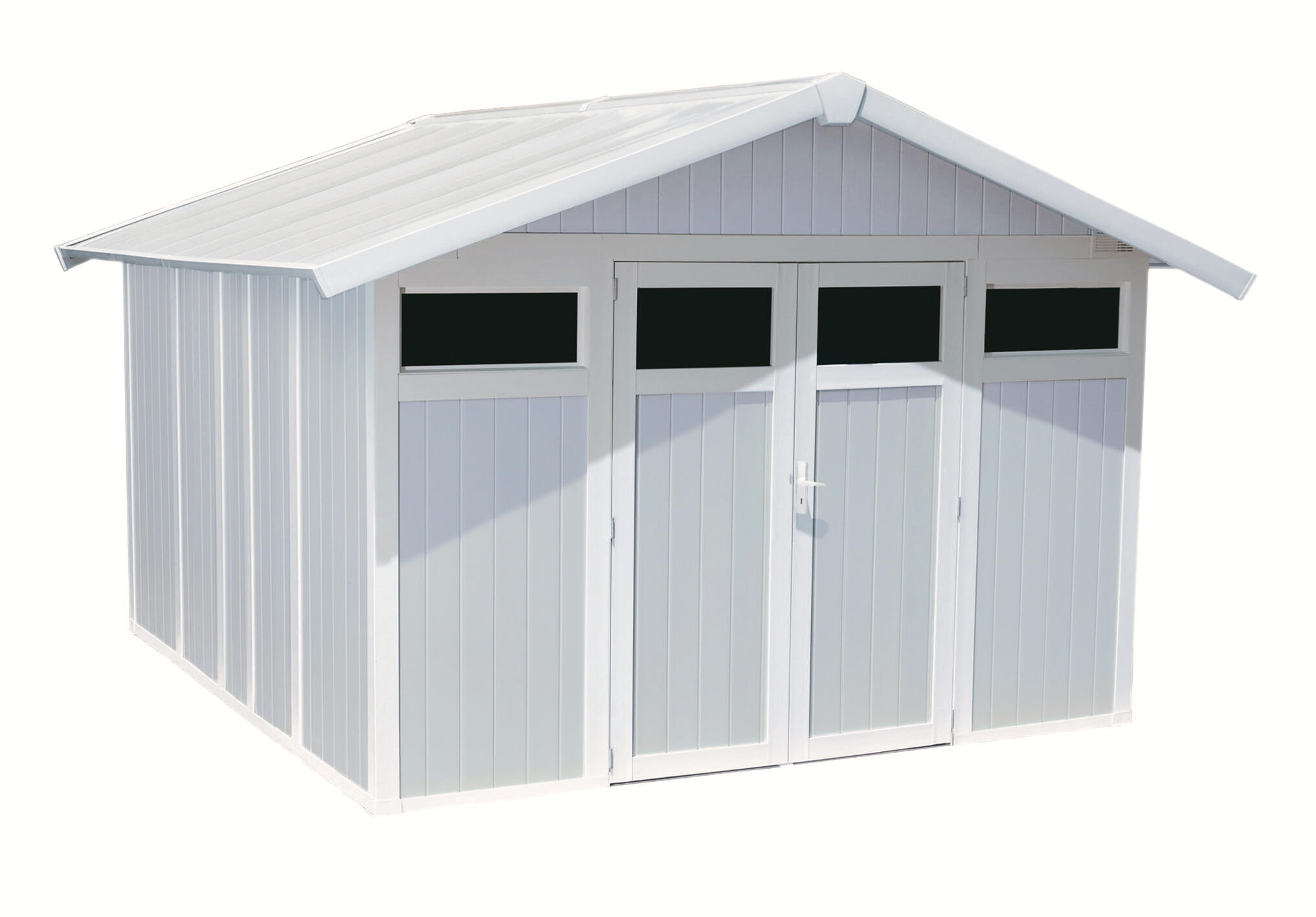 Caseta de resina utility de 370x250x407 cm y 11.2 m2 con 26 mm espesor y doble puerta abatible grosfillex