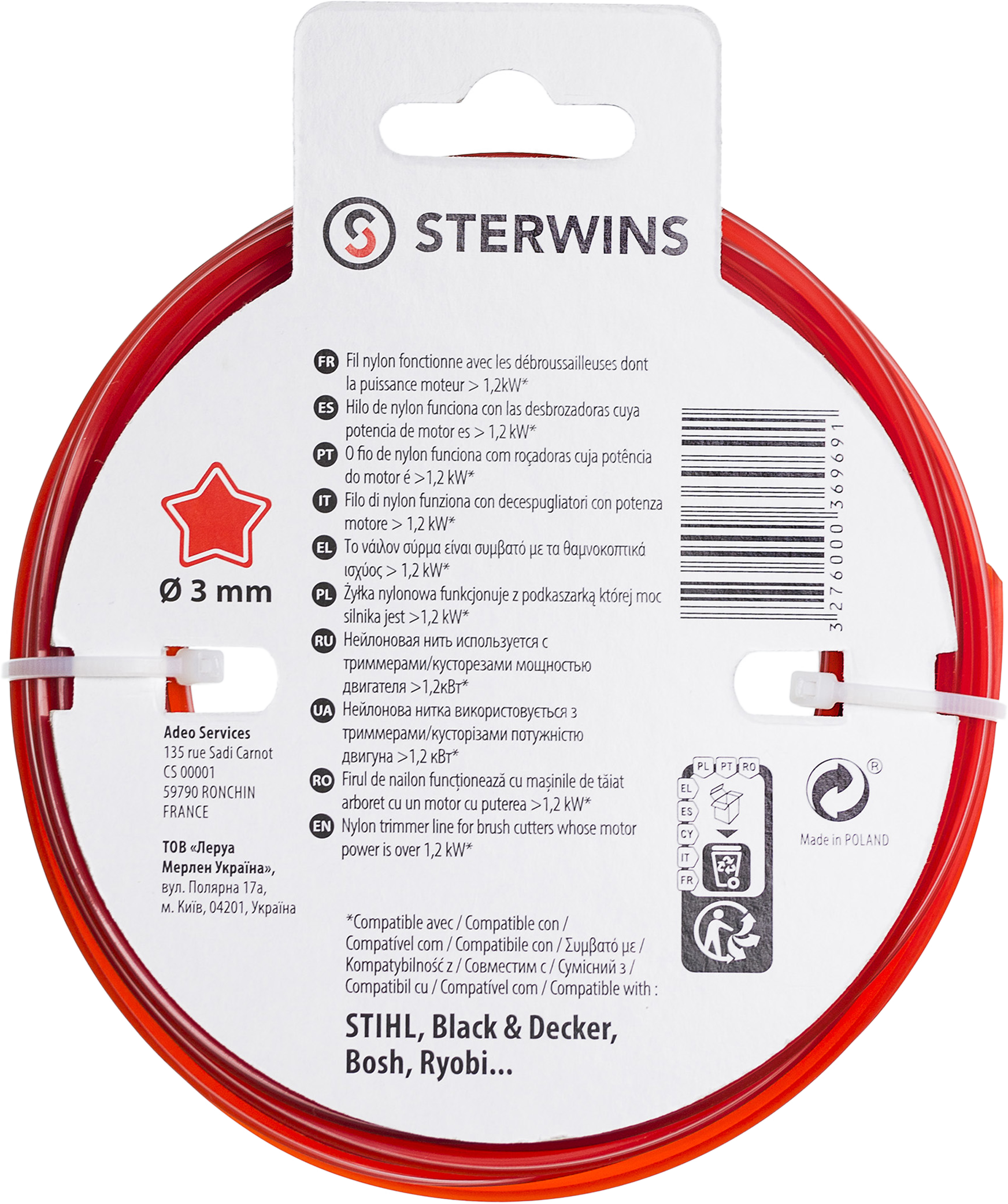 Hilo para cortabordes o desbrozadoras sterwins 3 mm 15 m