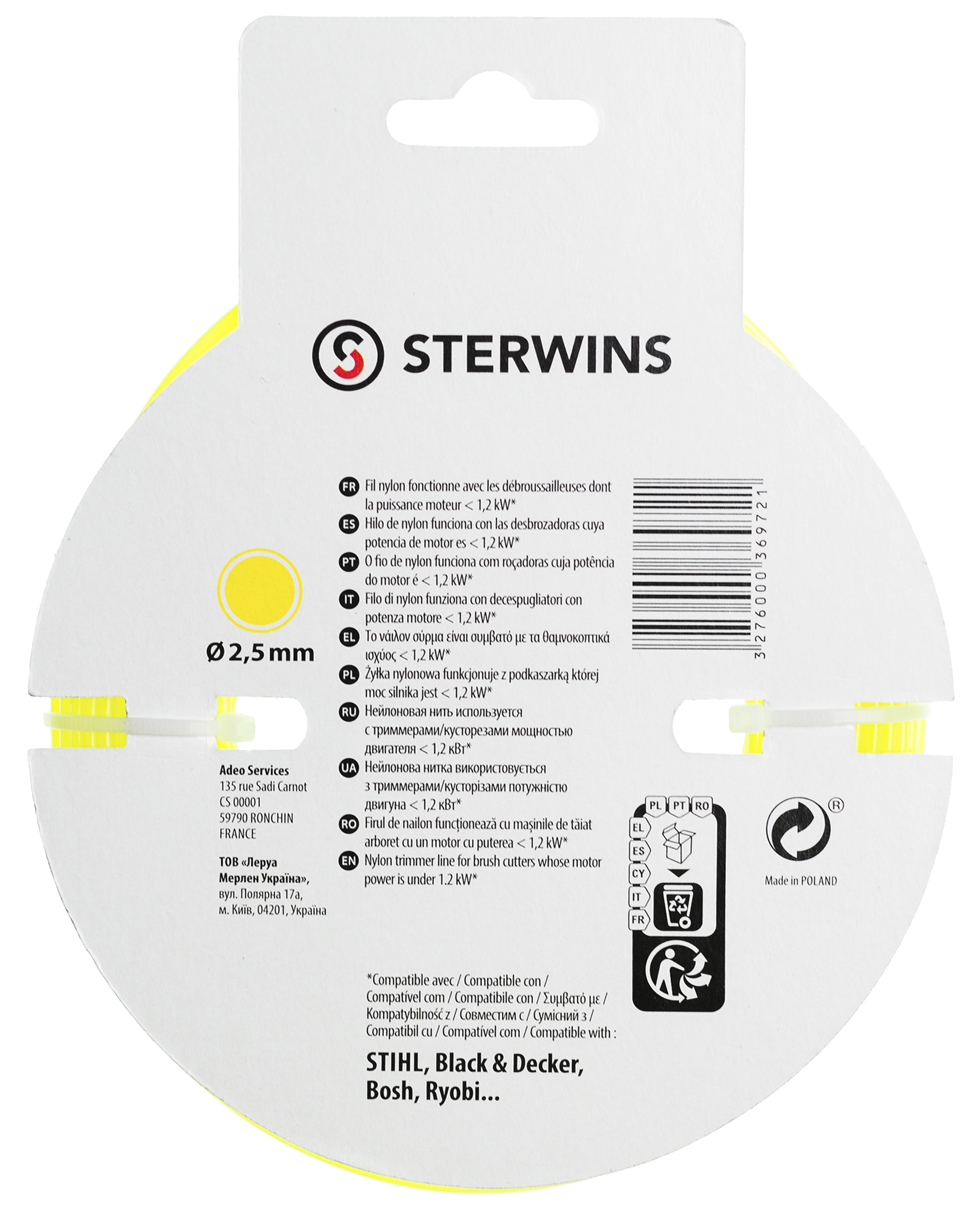 Fio de nylon redondo STERWINS 2.5MMX30M - 2