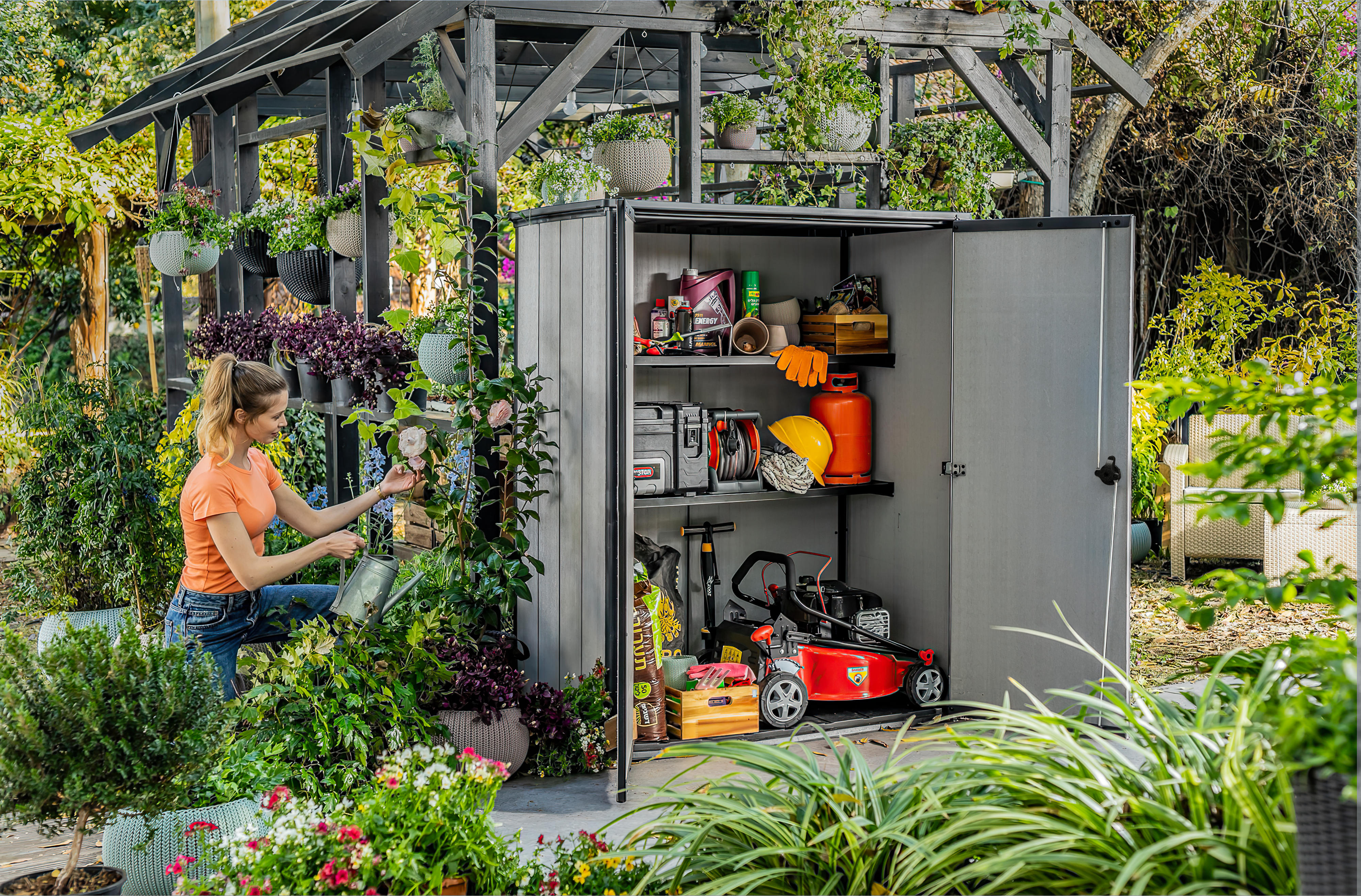 Box portattrezzi in polipropilene KETER HIGH STORE + L 140 x P 73.6 x H 170.4 cm GRIGIO - 3