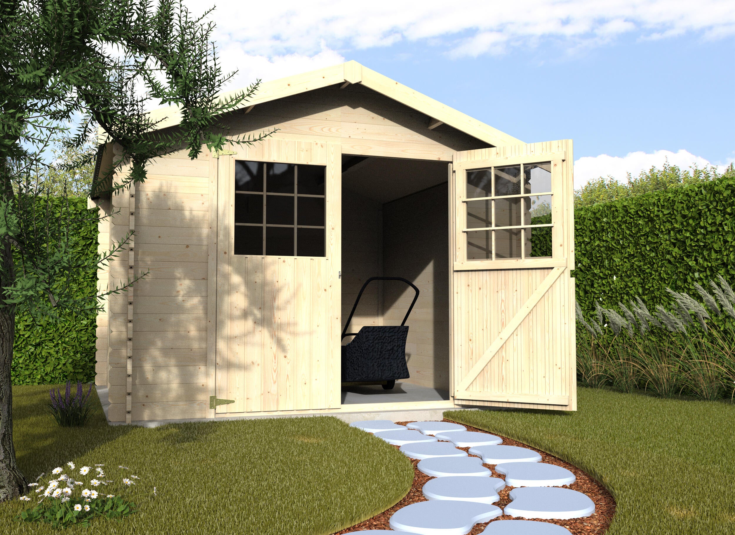 Caseta de madera Lesal de 317x232x313 cm y 9.92 m2 con 28 mm espesor y doble puerta abatible DECOR ET JARDIN - 5