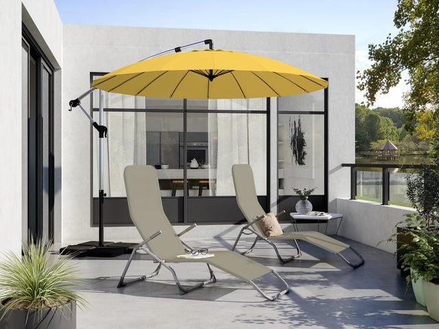 Ombrellone a palo laterale grigio alluminio Sinae NATERIAL con telo tondo giallo L 284 x P 284 x H 254 cm