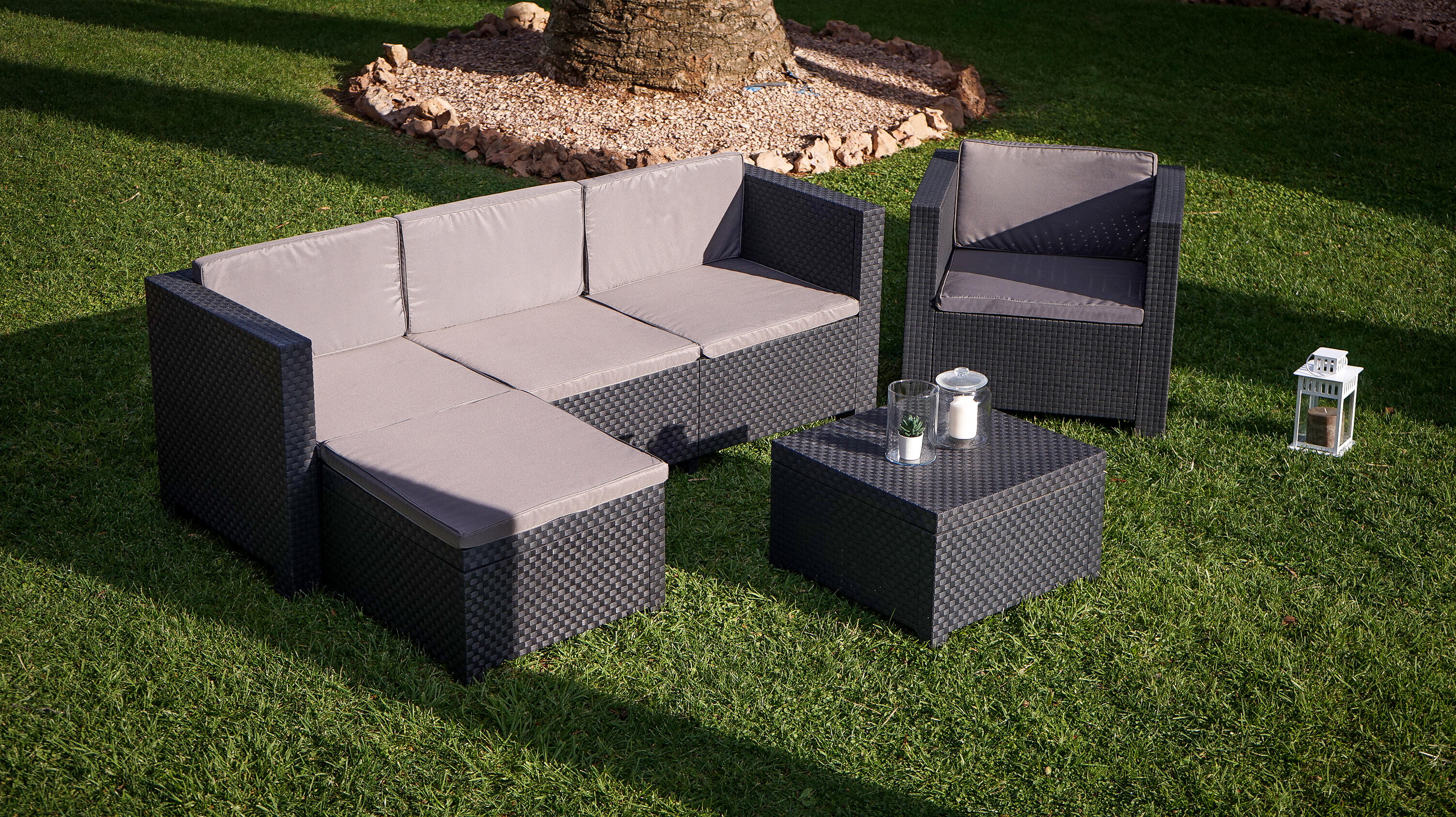 Conjunto de jardín manhattan de resina grafito para 4 personas