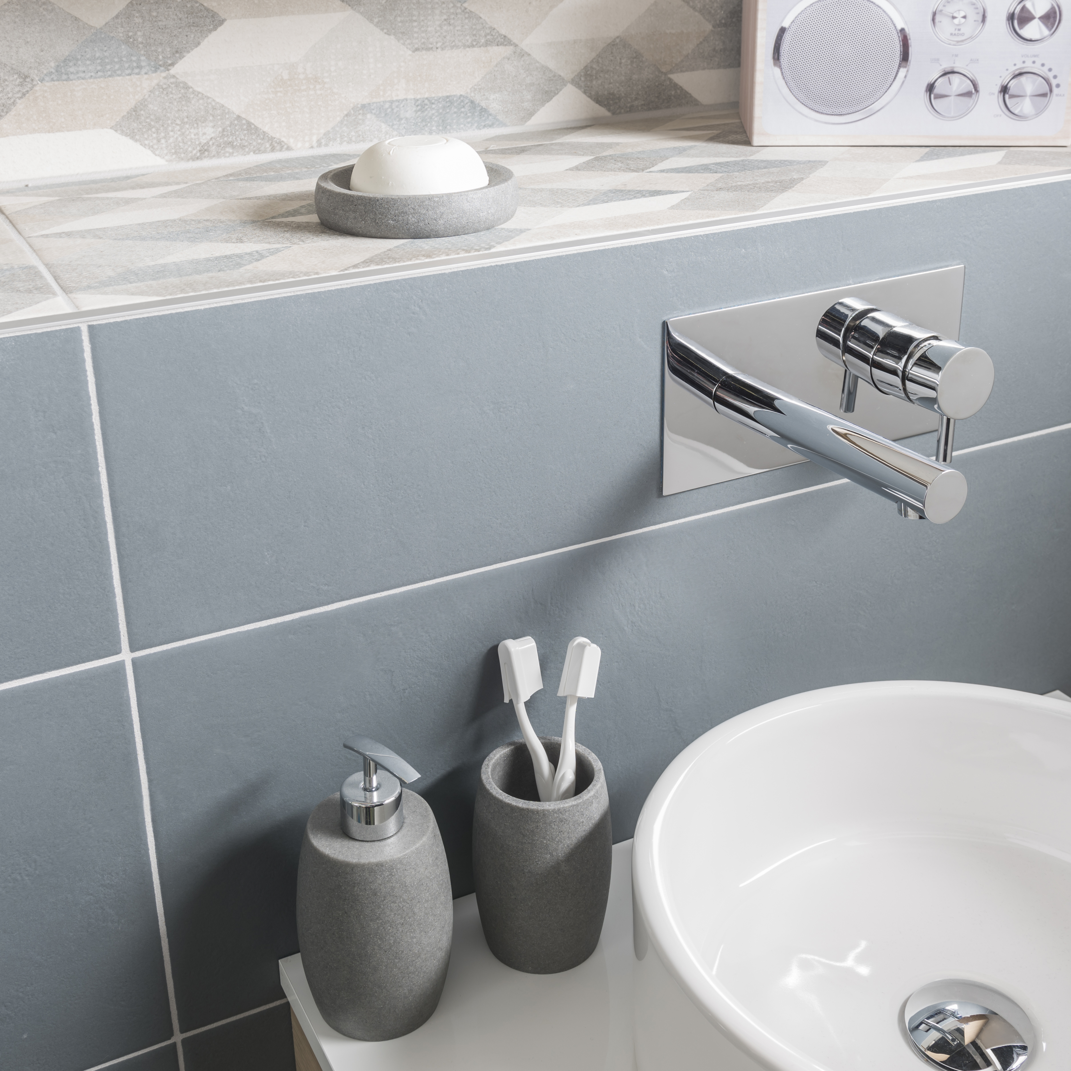 Bicchiere da bagno porta spazzolini Sand  L 8 x H 11 in resina grigio - 2