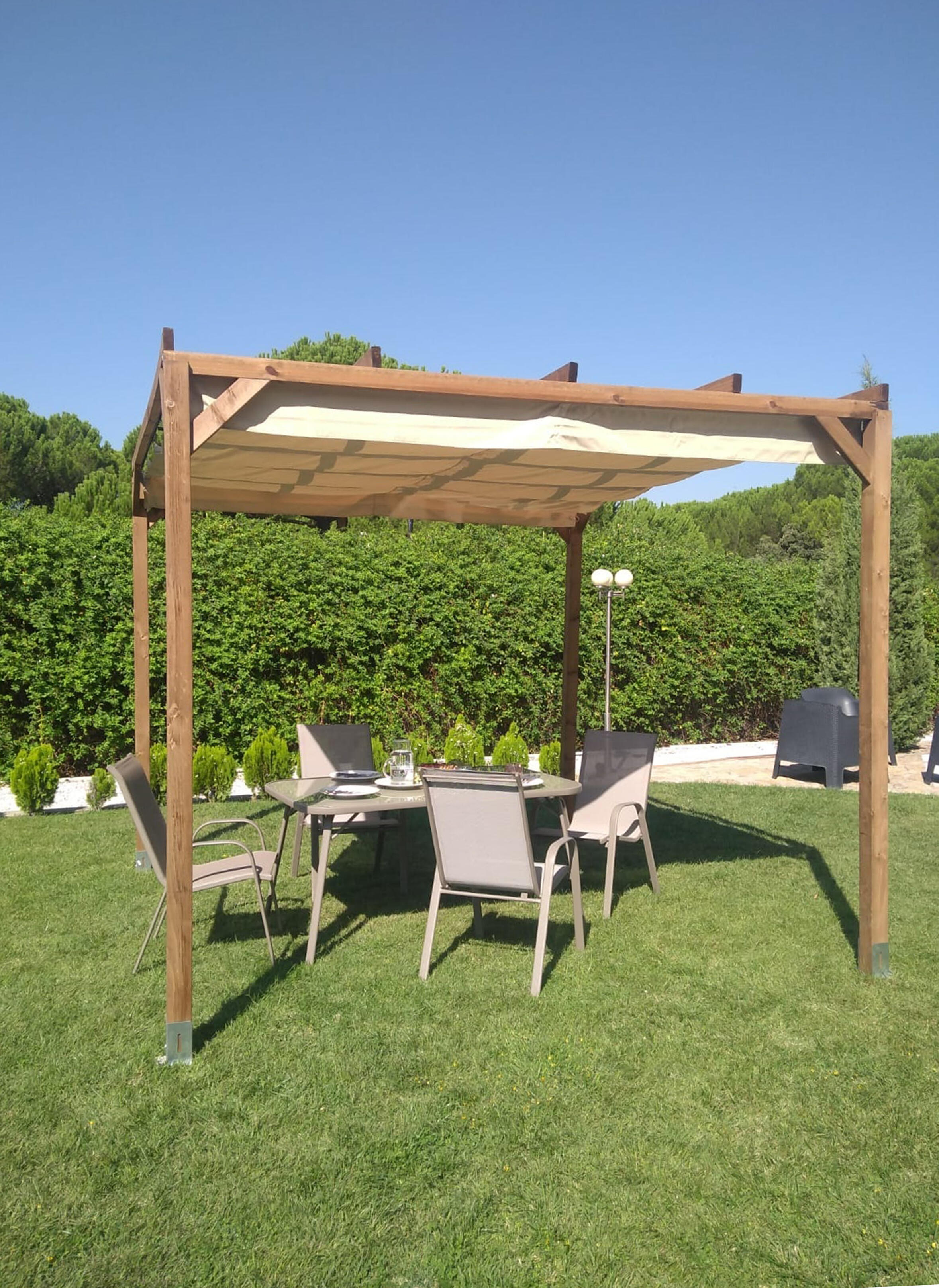 Pérgola de madera con cubierta MAUSA Navia de 400 x 300 cm marrón - 7