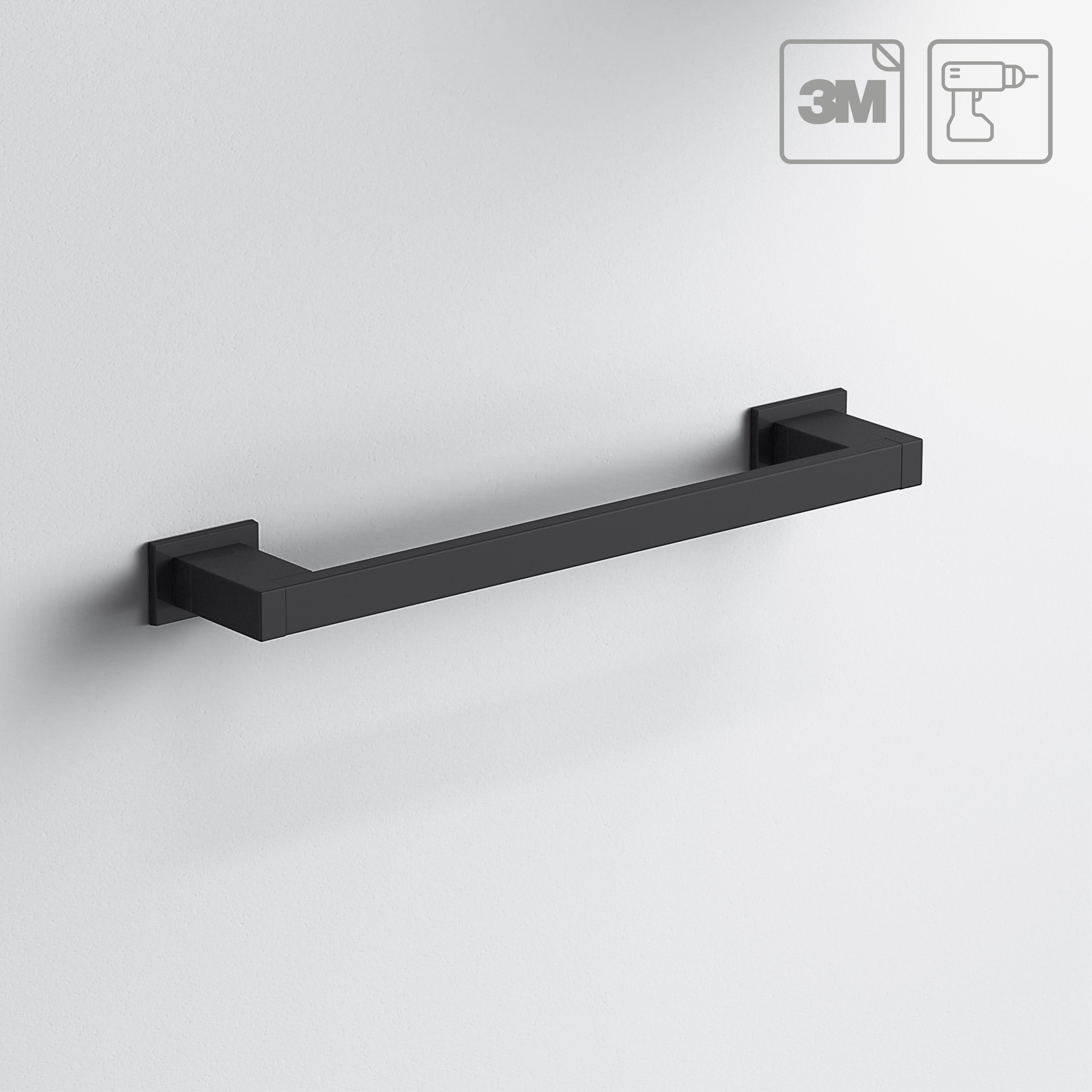 Toallero de barra negro mate para atornillar Kubo 30x2.4x6.1 cm - 4