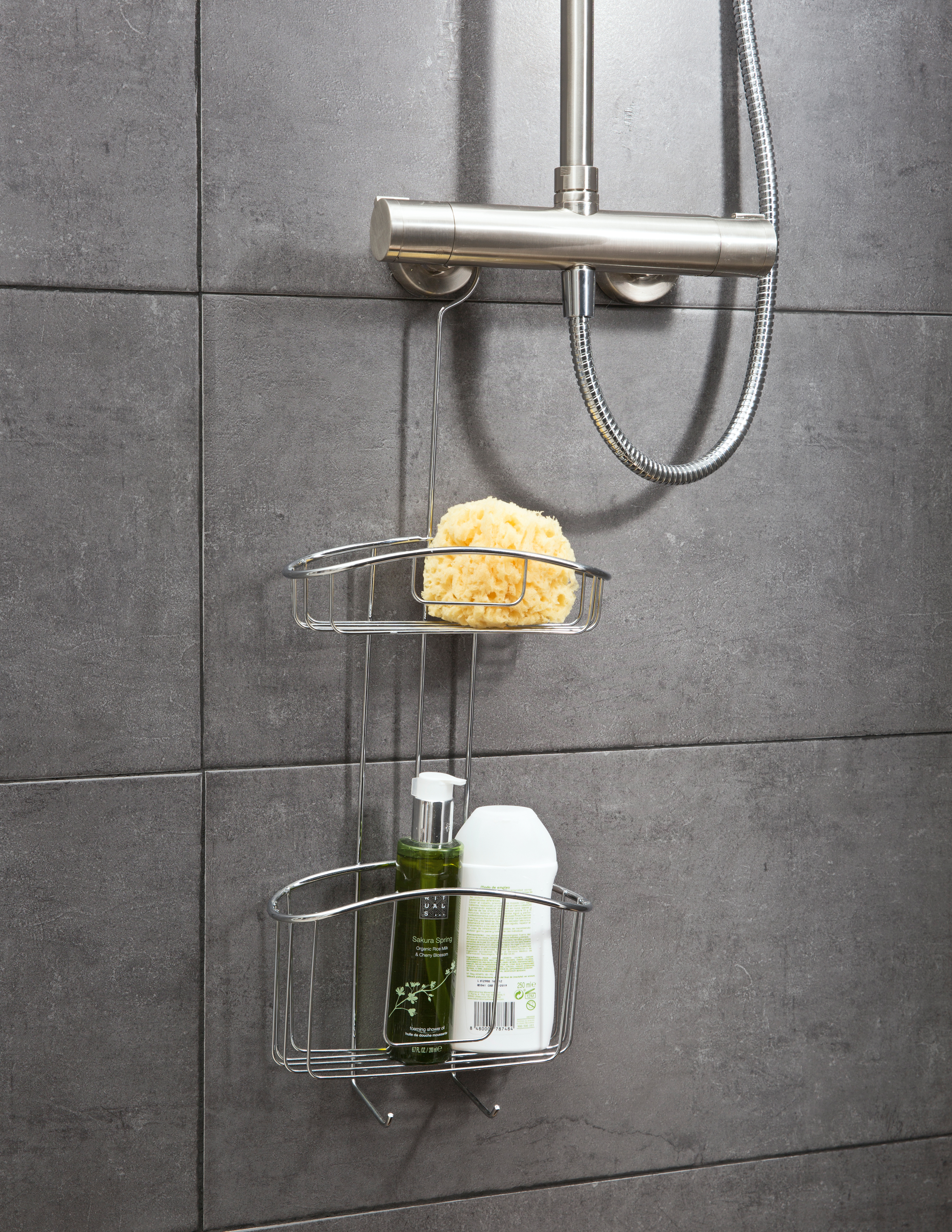 Organizer per doccia per miscelatore monocomando Poggetti con gancio 2 piani cromo cromo lucido - 2