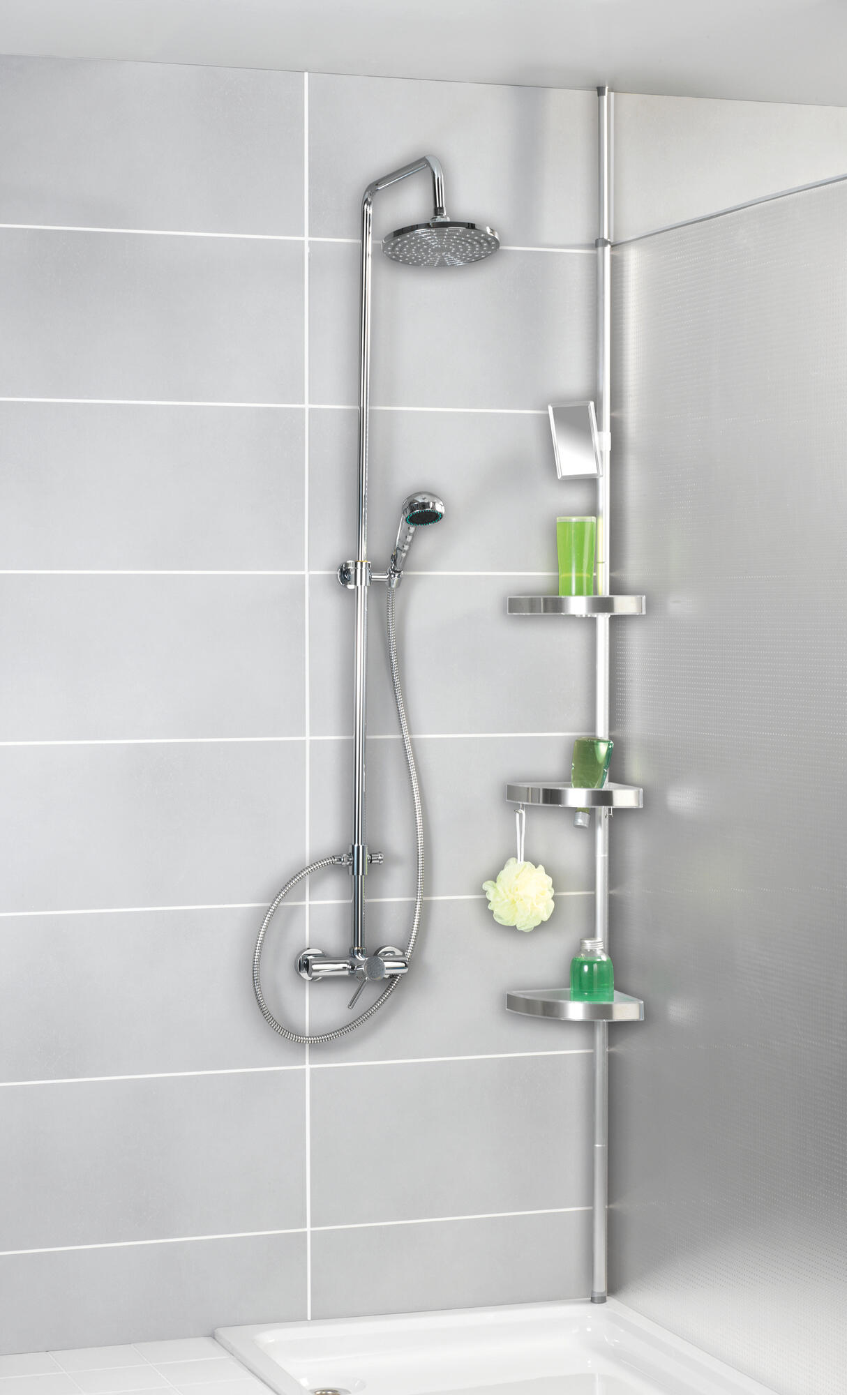 Cesto de duche canto extensivel com espelho cromado 135-260 cm Wenko - 2