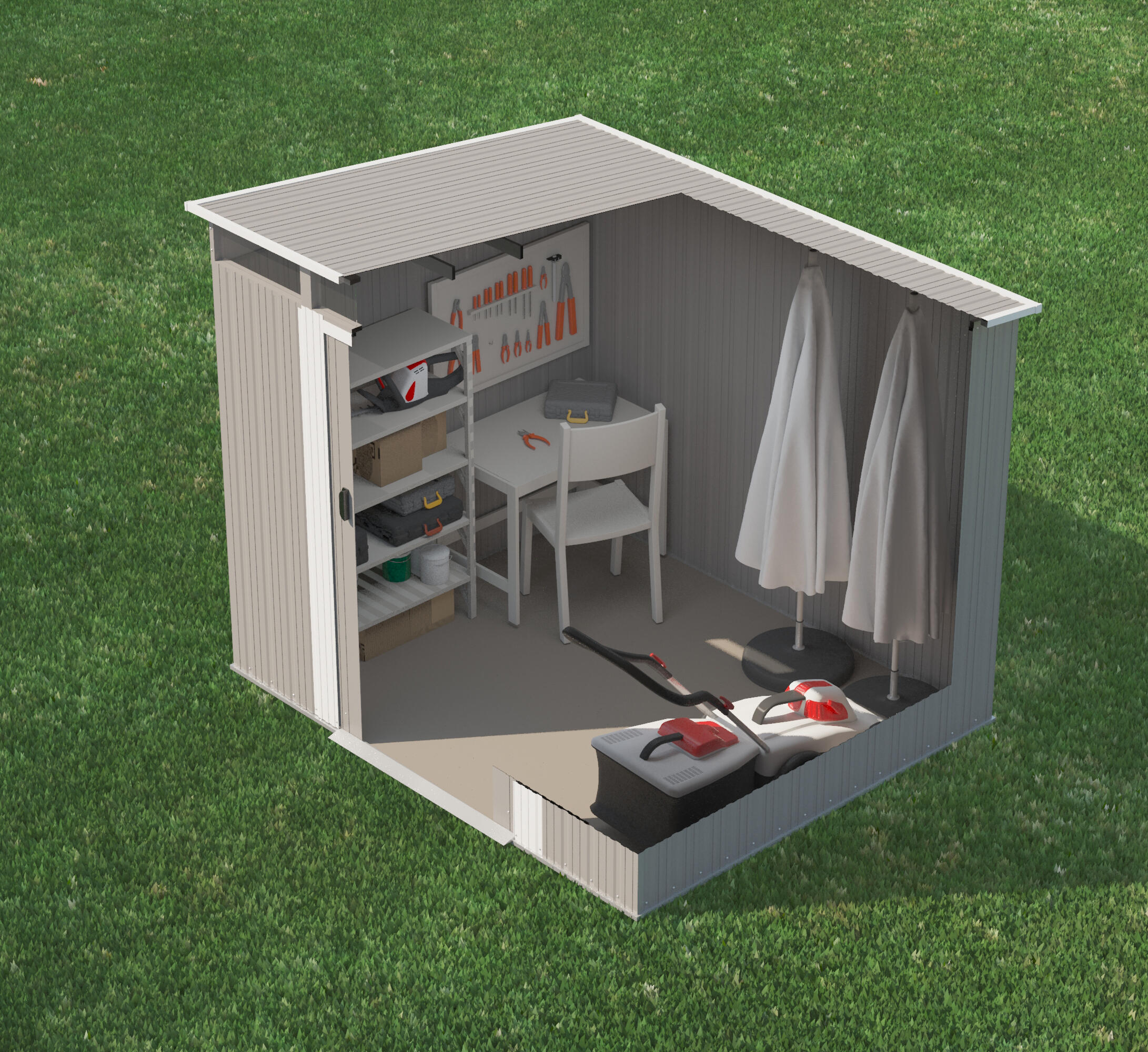 Caseta de acero Slevik II de 238x203x279 cm y 6.6 m2 con 0.25 mm espesor y doble puerta corredera HOGGAR - 11