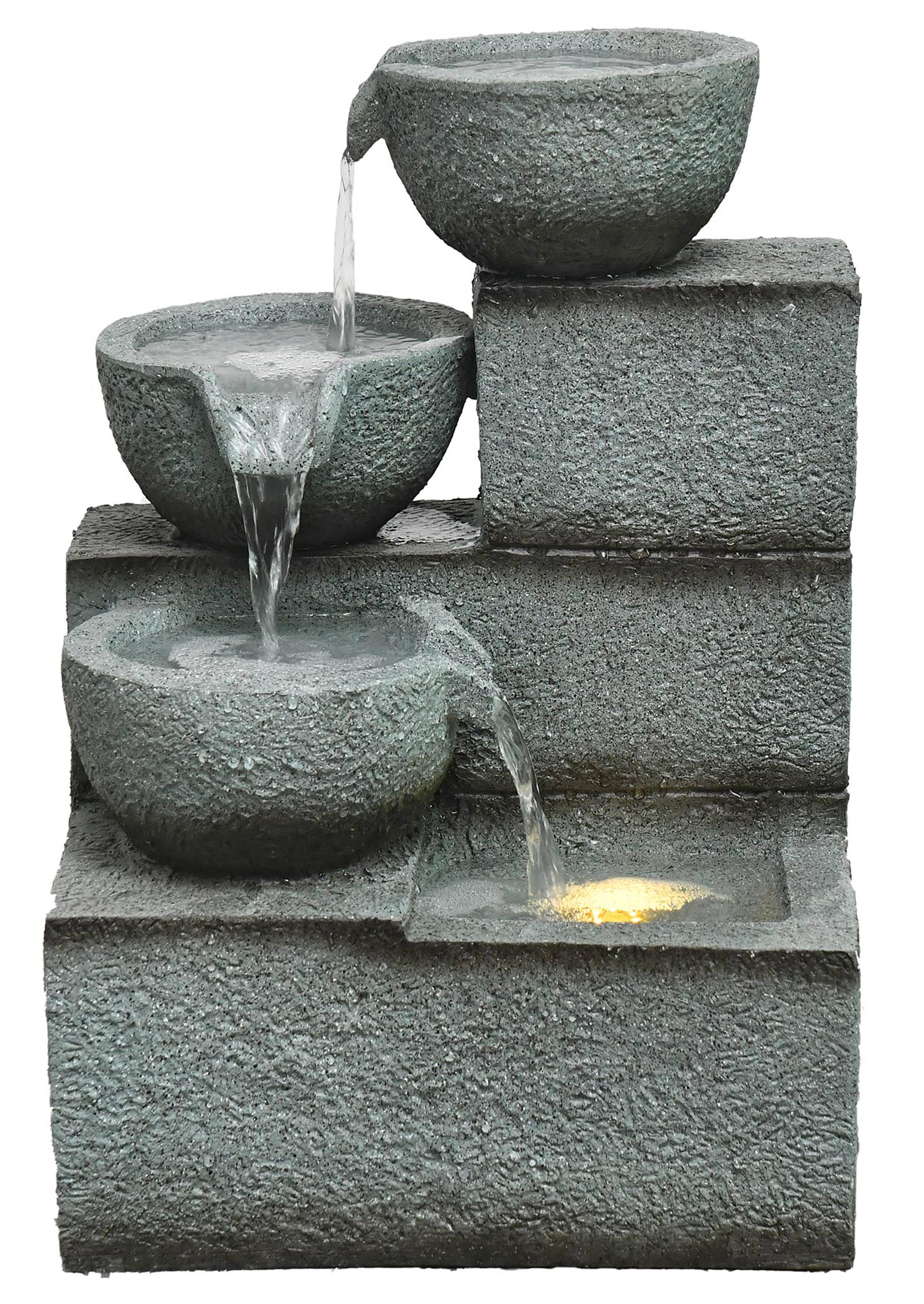 Fuente decorativa tres vasos para exterior de polirresina 40x28x56,5 cm