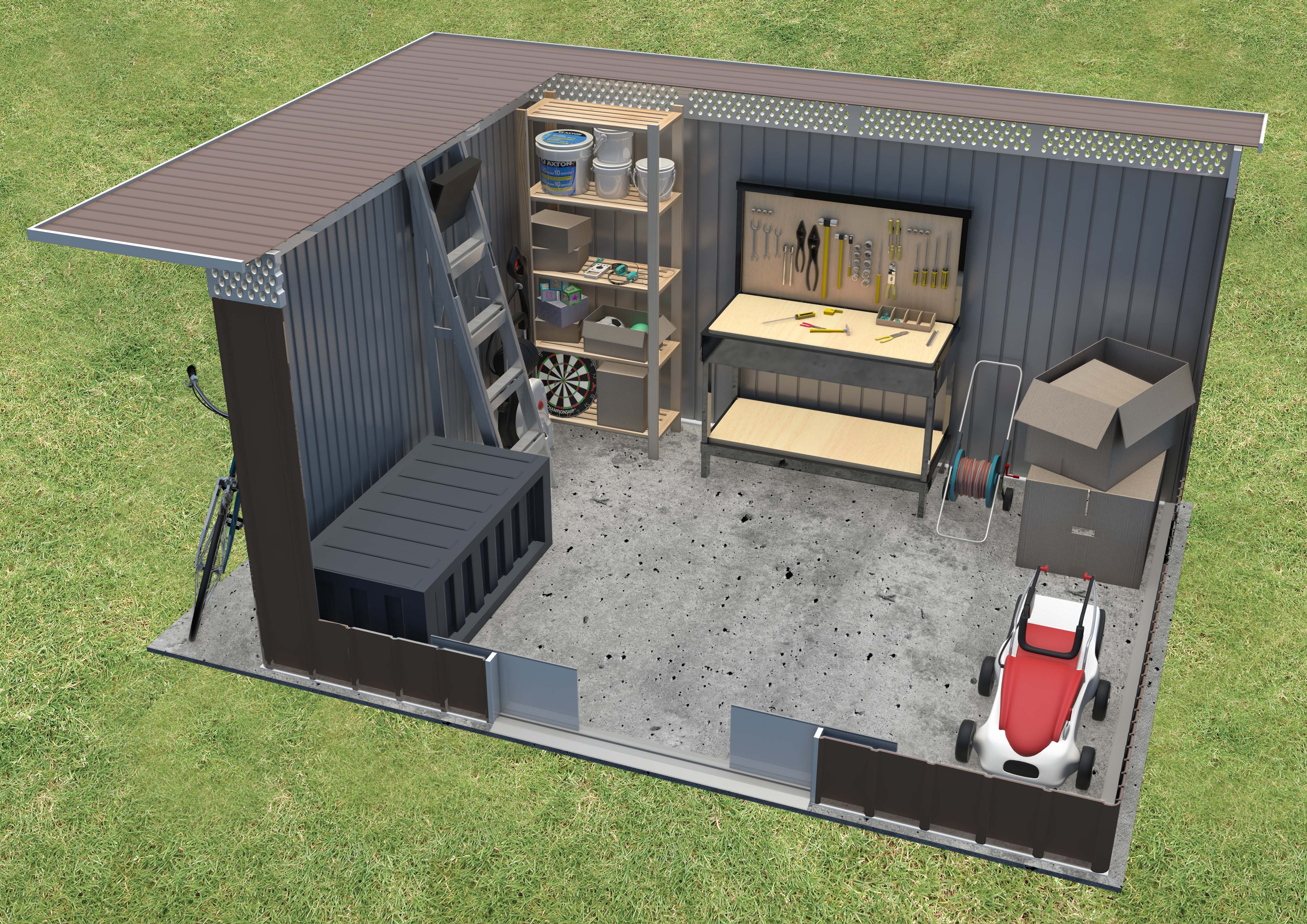 Caseta de metal OREBRO de 333x189x269 cm y 8.96 m2 con 0.25 mm espesor y doble puerta corredera HOGGAR - 8