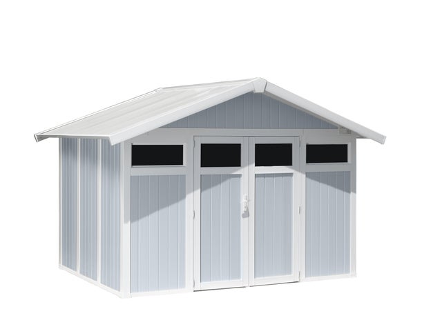 Abrigo de jardim em pvc Utility 370x250 cm 7,5 m² cinza e azul Grossfillex