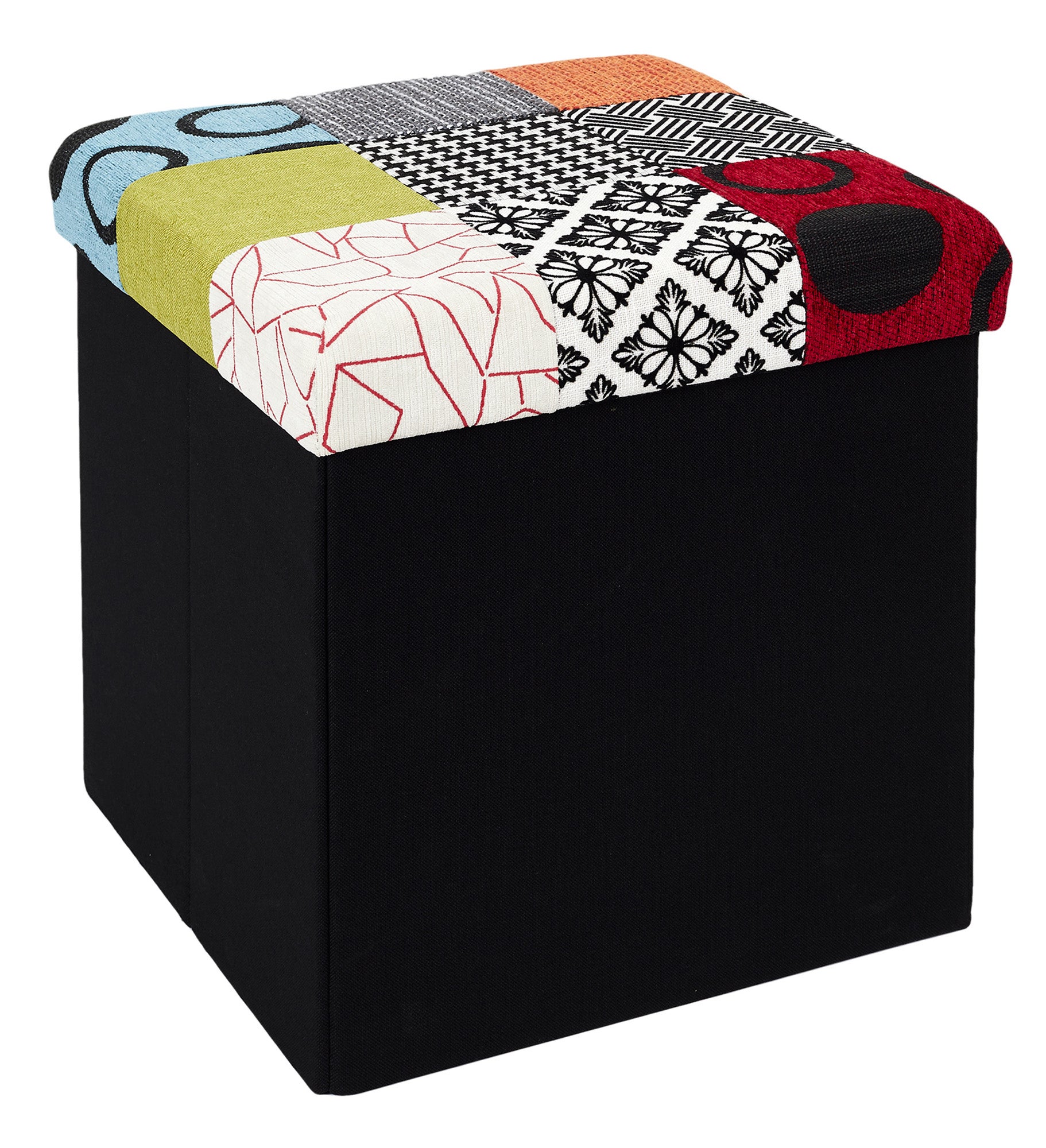 Puff Patchwork plegable almacenaje cuadrado multicolor (tonos negro)38x38 cm - 6