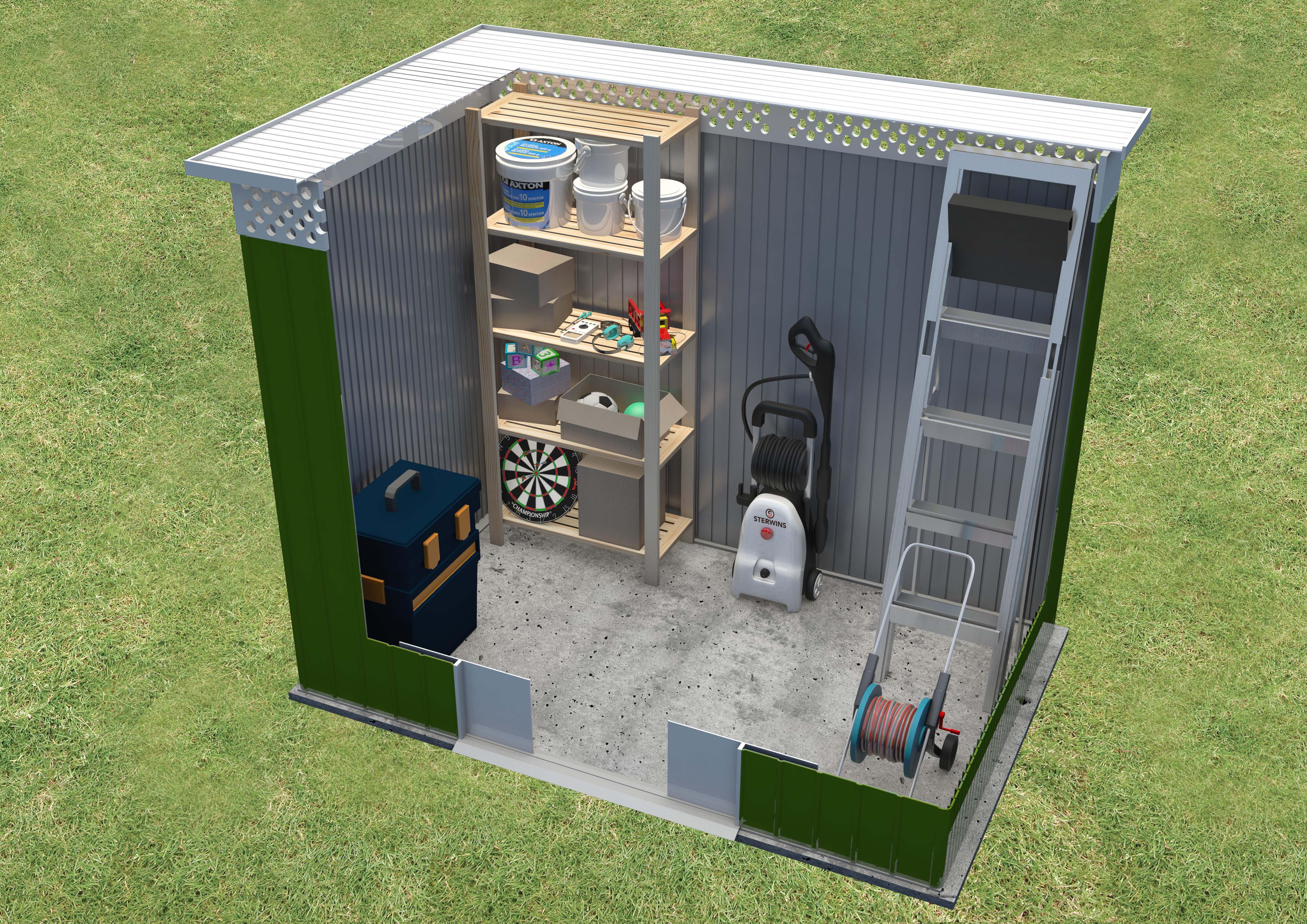 Caseta de metal Nykop de 213x184x142 cm y 3.02 m2 con 0.25 mm espesor y doble puerta corredera HOGGAR - 8