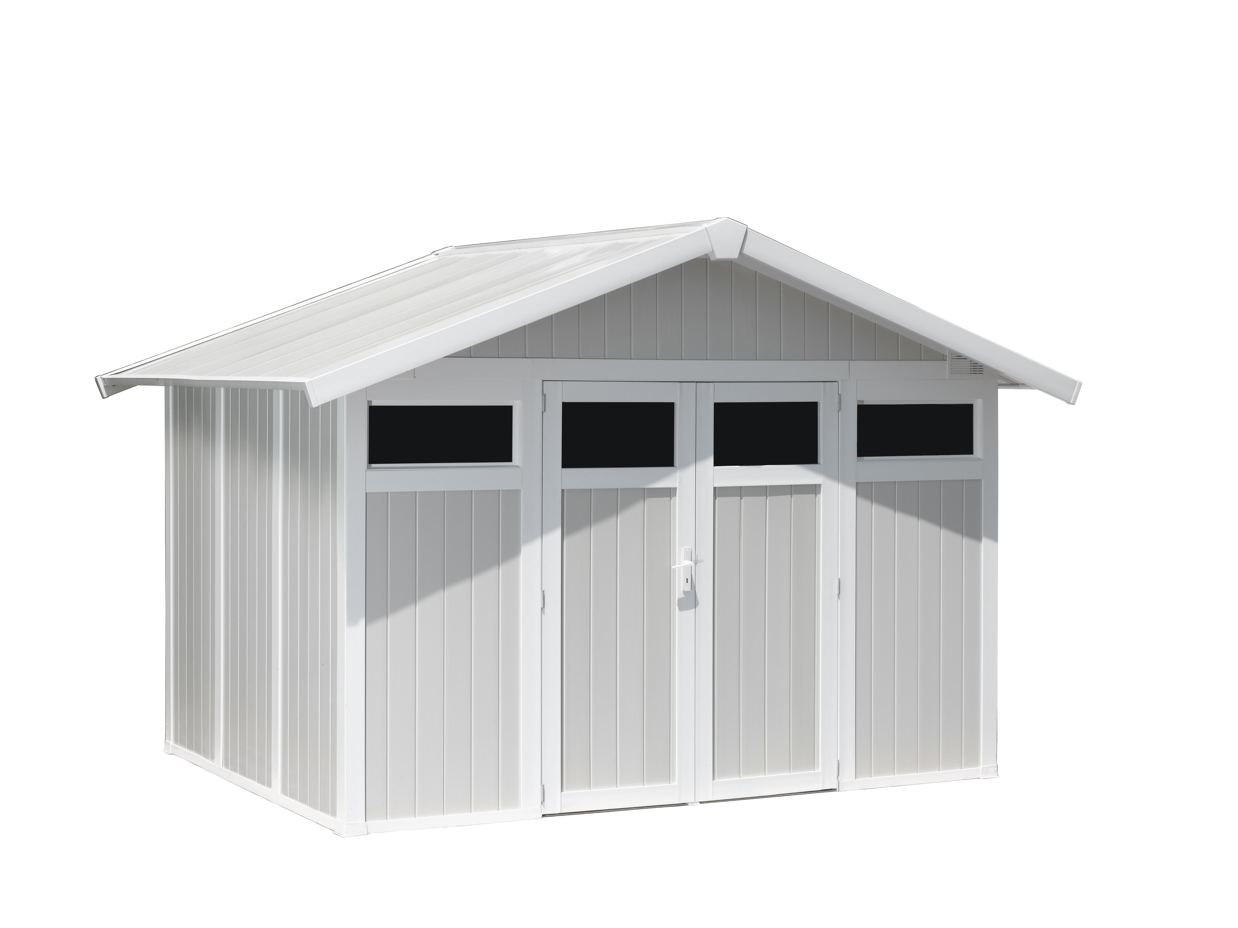 Caseta de resina utility de 370x250x300 cm y 7.53 m2 con 26 mm espesor y doble puerta abatible grosfillex