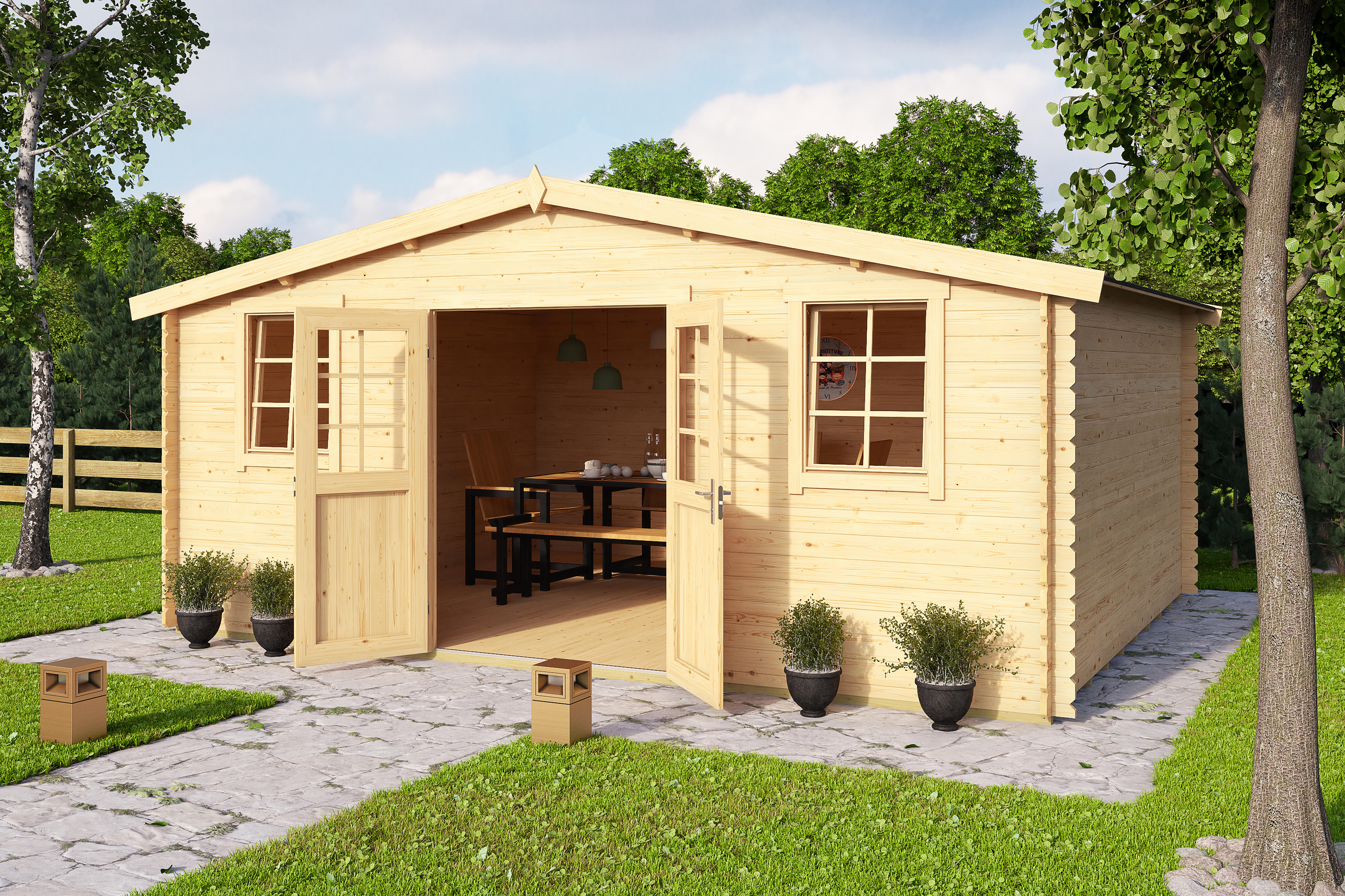 Caseta de madera WELS 5 de 549x245x420 cm y 23.52 m2 con 28 mm espesor y doble puerta abatible LASITA MAJA - 5