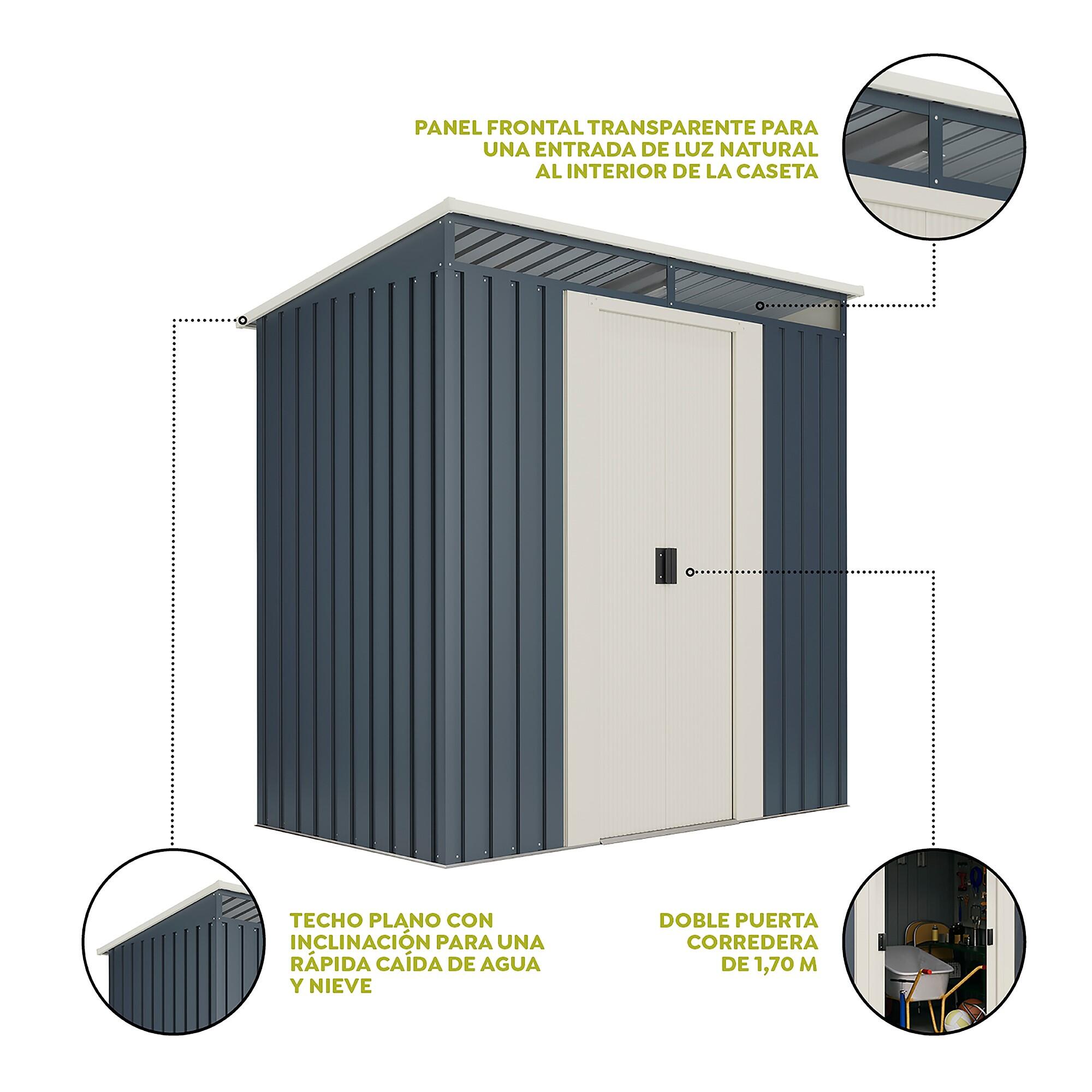 Caseta de metal Hofn de 195x196x121 cm y 2.3 m2 con 0.25 mm espesor y doble puerta corredera HOGGAR - 10