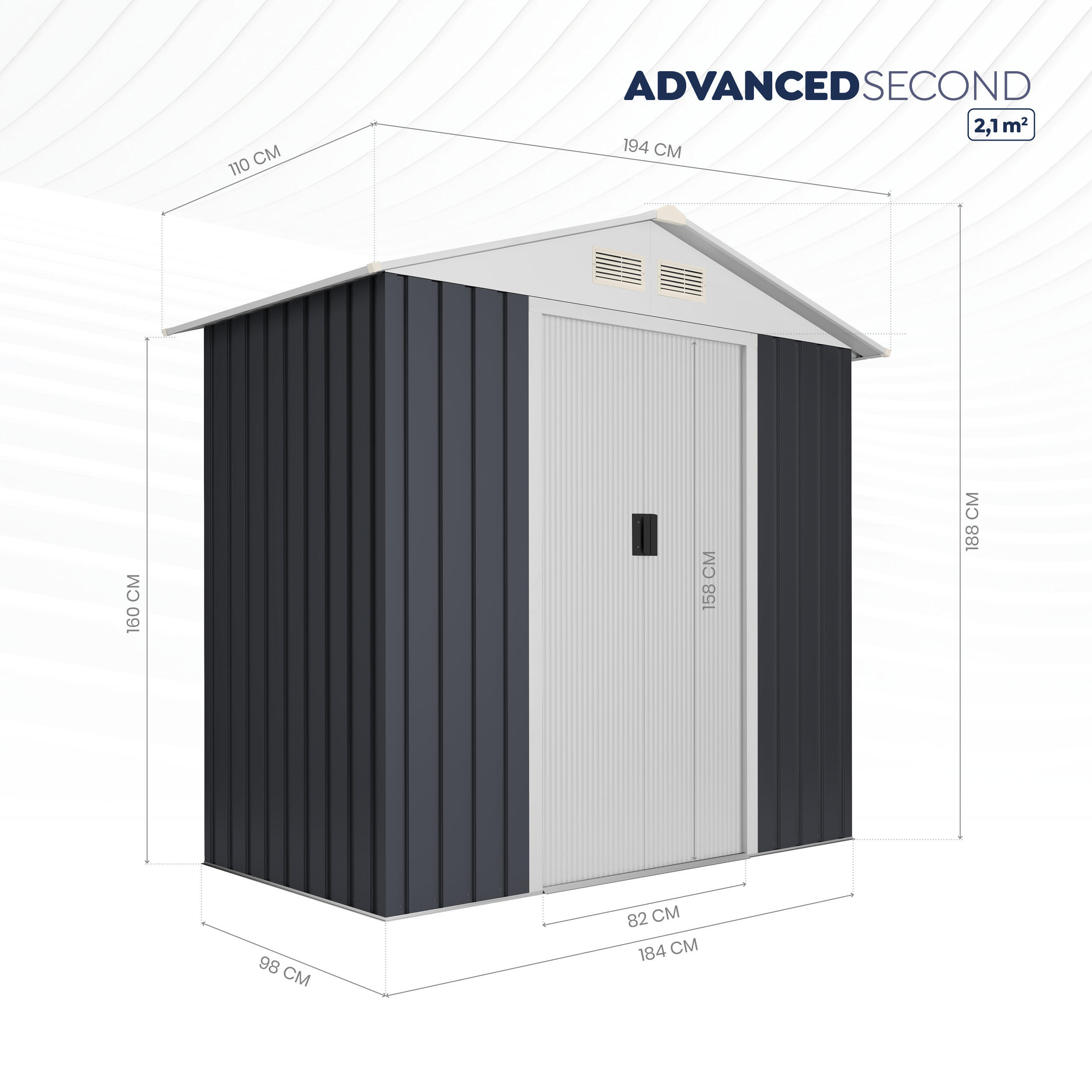 Caseta de metal Advanced Second de 194x188x110 cm y 2.1 m2 con 0.25 mm espesor y doble puerta corredera HOGGAR - 2