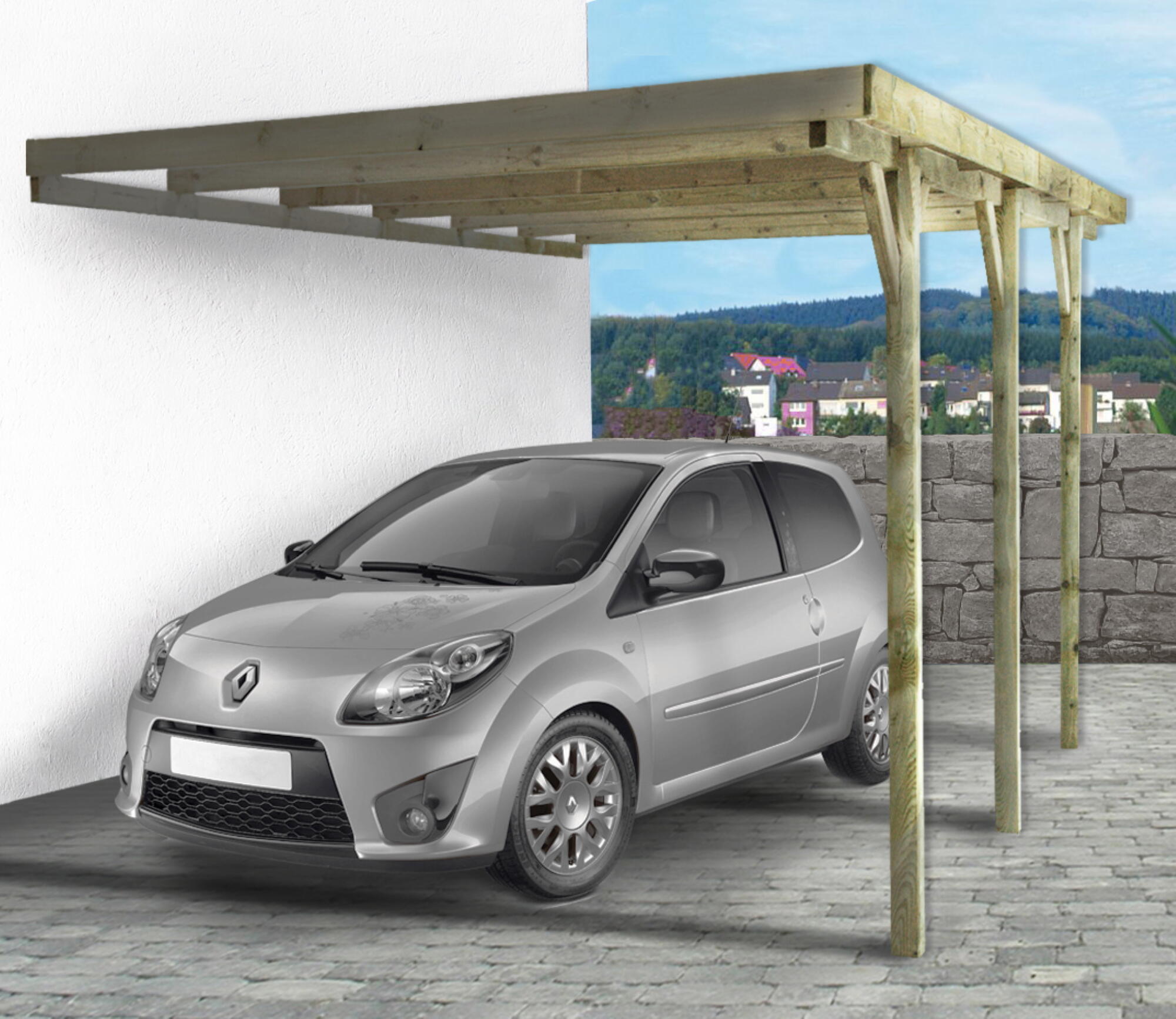 Cochera de madera CERLAND 2148 adosable para 1 coche 300 x 231 x 524 cm y 14.9 m² - 5