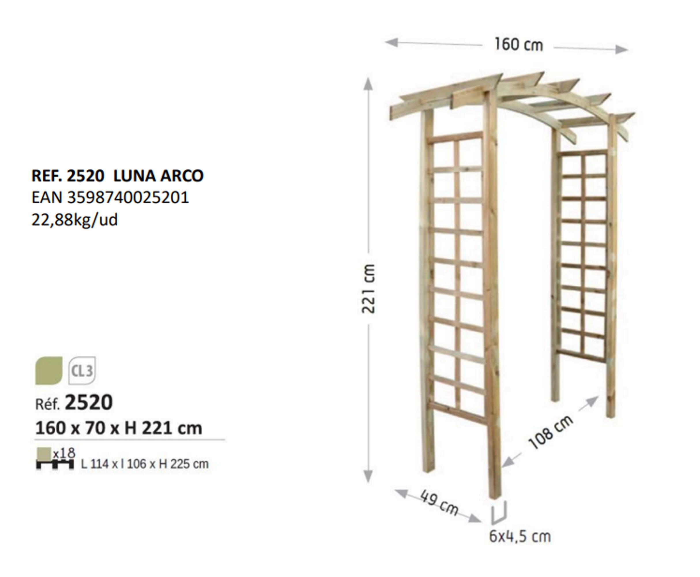 Pergola Luna Arco de madera 1,6 x 0,7 m - 2