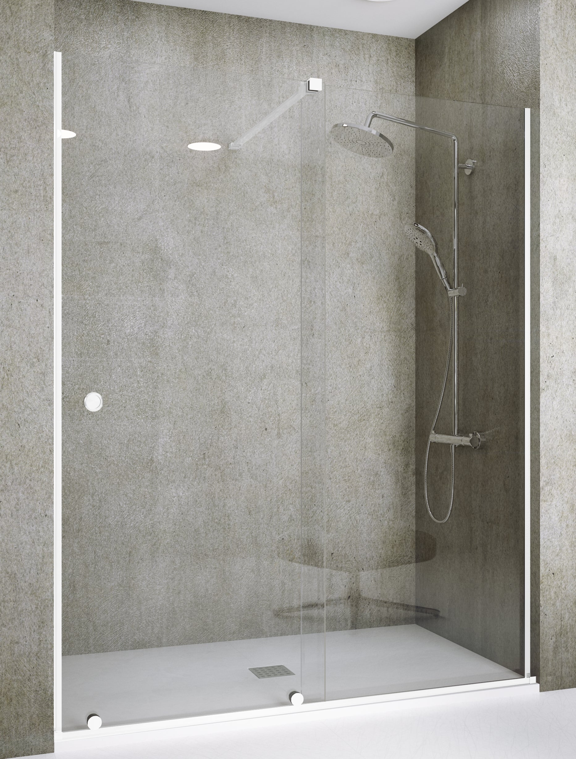 Mampara de ducha frontal 1 fijo + 1 puerta corredera transparente amea perfil acero inoxidable blanco (171-180)x200 cm cristal 8mm cierre magnético con guía inferior marca glassinox