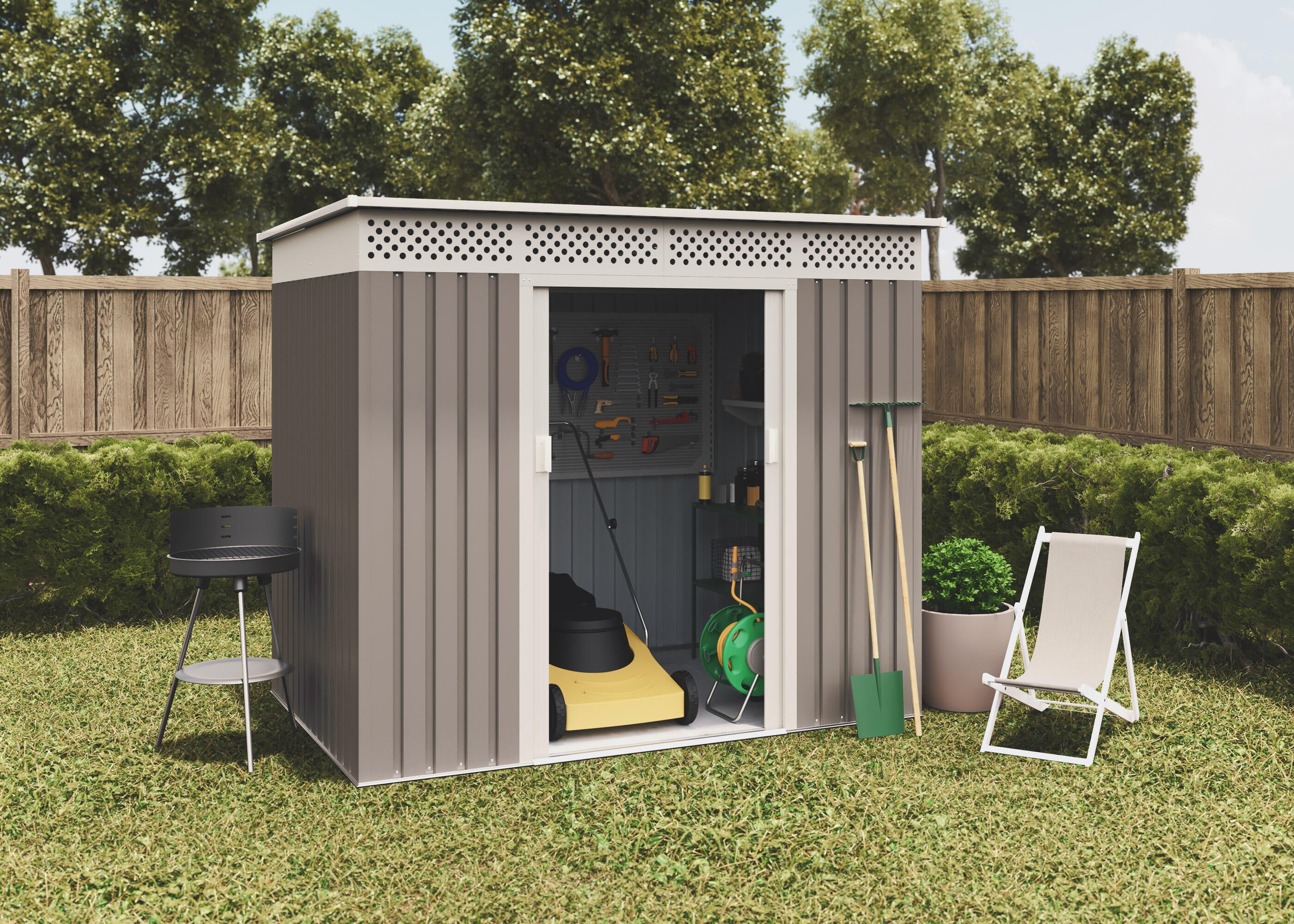 Caseta de metal Nykop de 213x184x142 cm y 3.02 m2 con 0.25 mm espesor y doble puerta corredera HOGGAR - 7