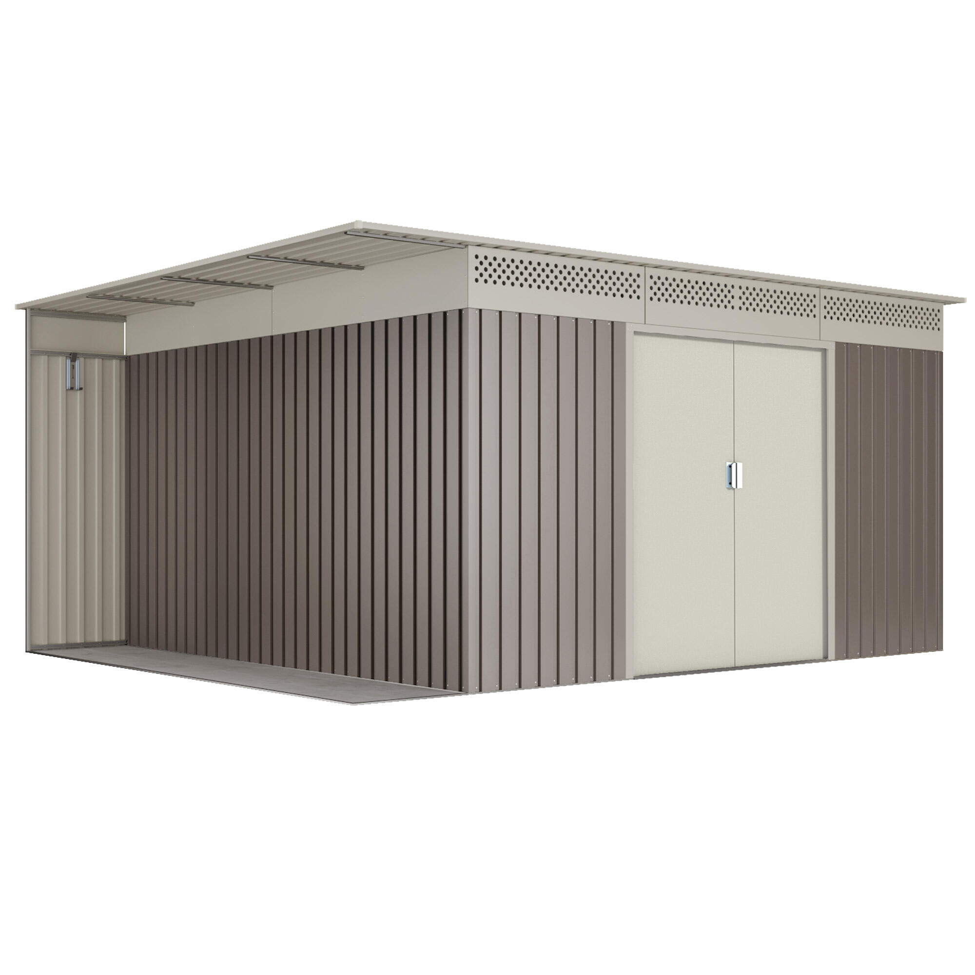 caseta de metal uppsala de 397x191x333 cm y 1322 m2 con 025 mm espesor y doble puerta corredera hoggar