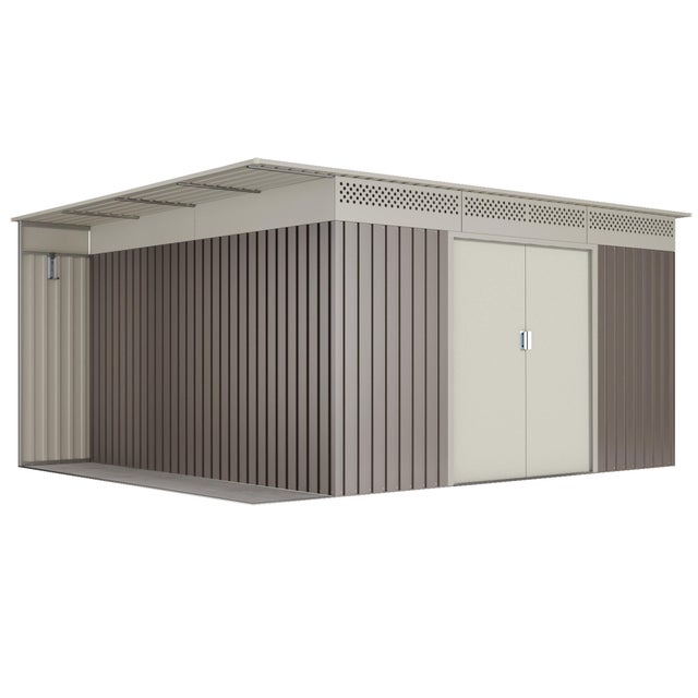 Caseta de metal Uppsala de 397x191x333 cm y 13.22 m2 con 0.25 mm espesor y doble puerta corredera HOGGAR