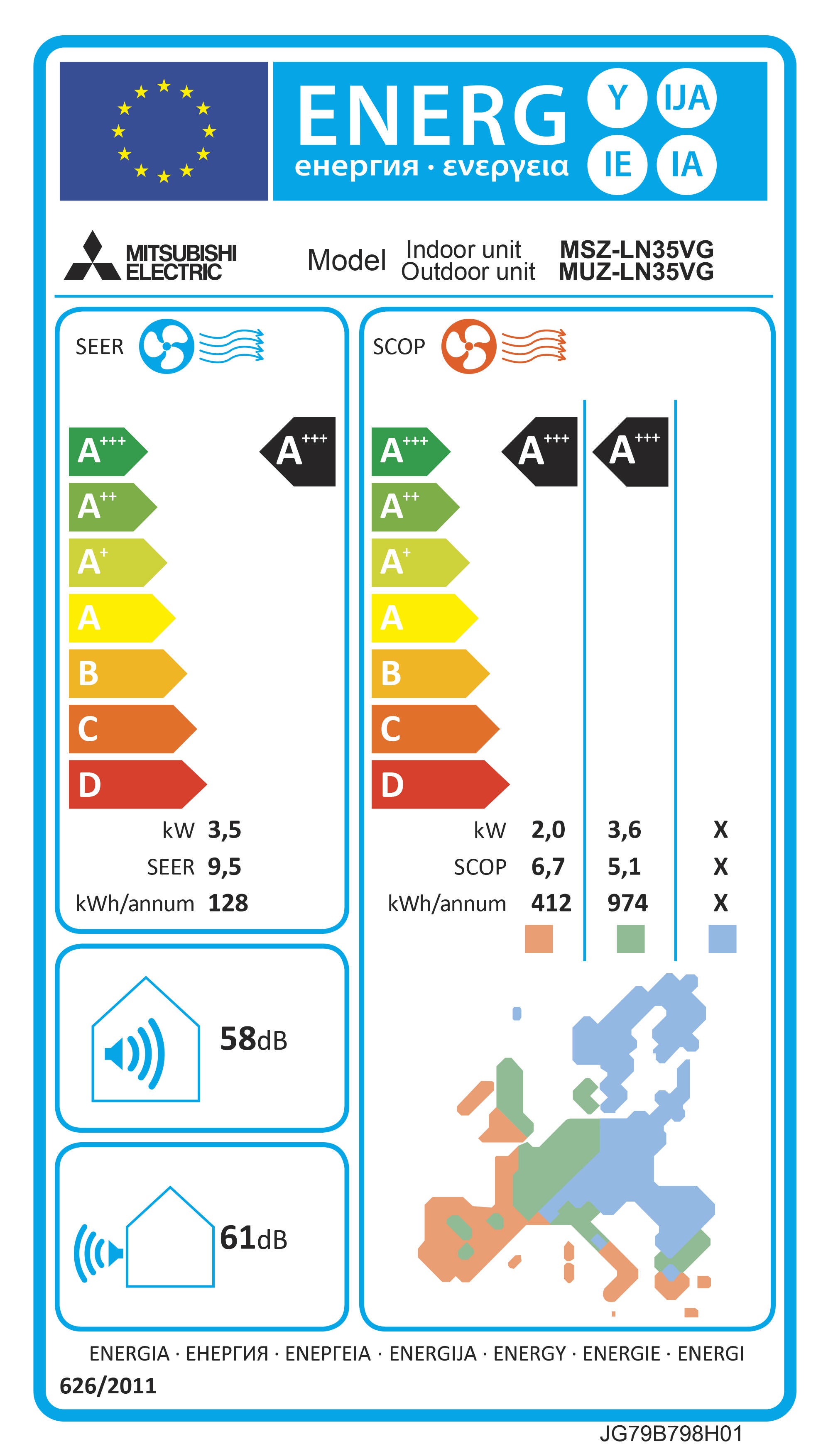 Unità esterna condizionatore MITSUBISHI ELECTRIC monosplit 12.000 BTU 3.5 KW R32 Inverter A+++/A+++ serie LN - 2