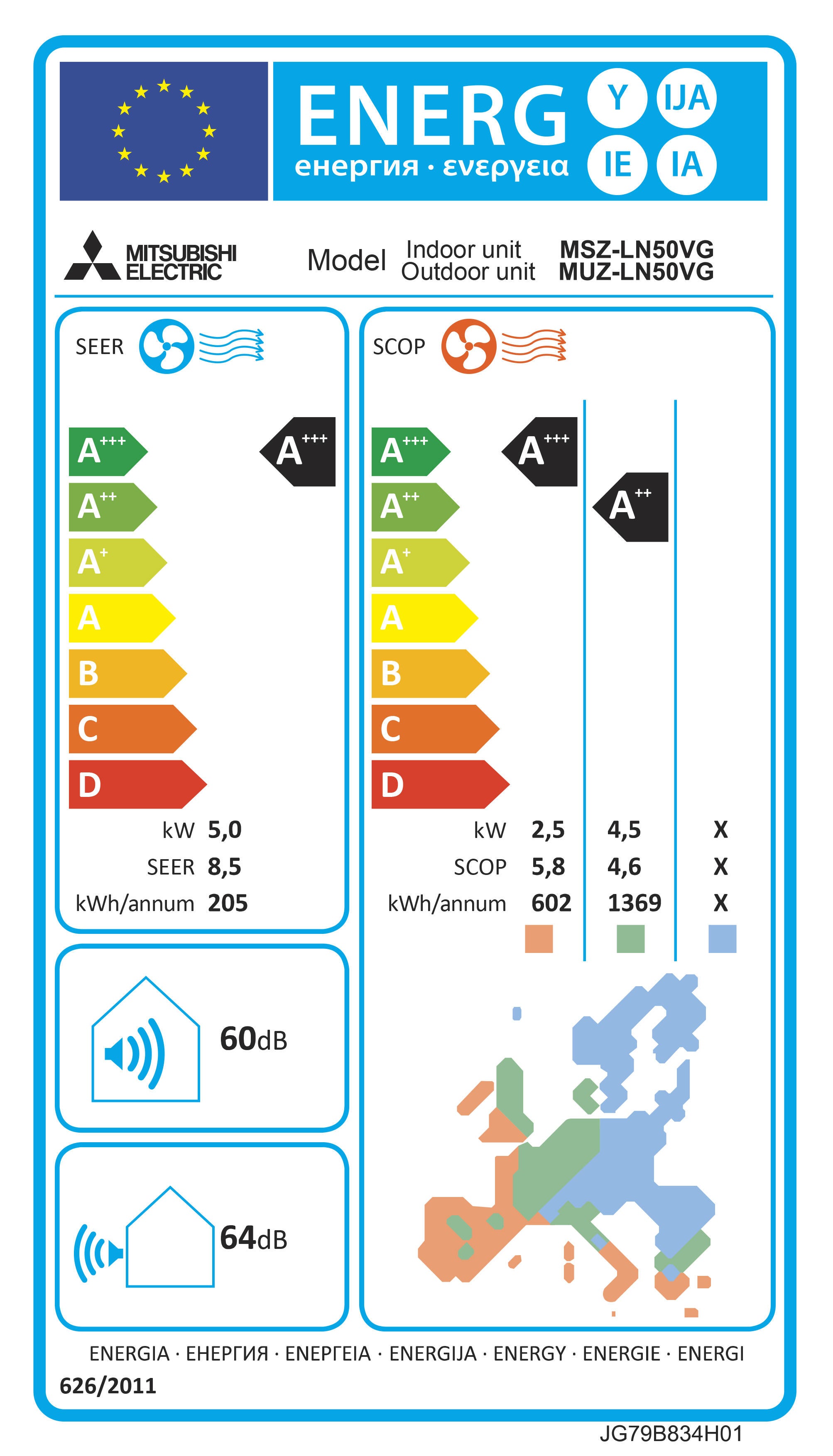 Unità esterna condizionatore MITSUBISHI ELECTRIC monosplit 17.000 BTU 5 KW R32 Inverter A+++/A++ serie LN - 3