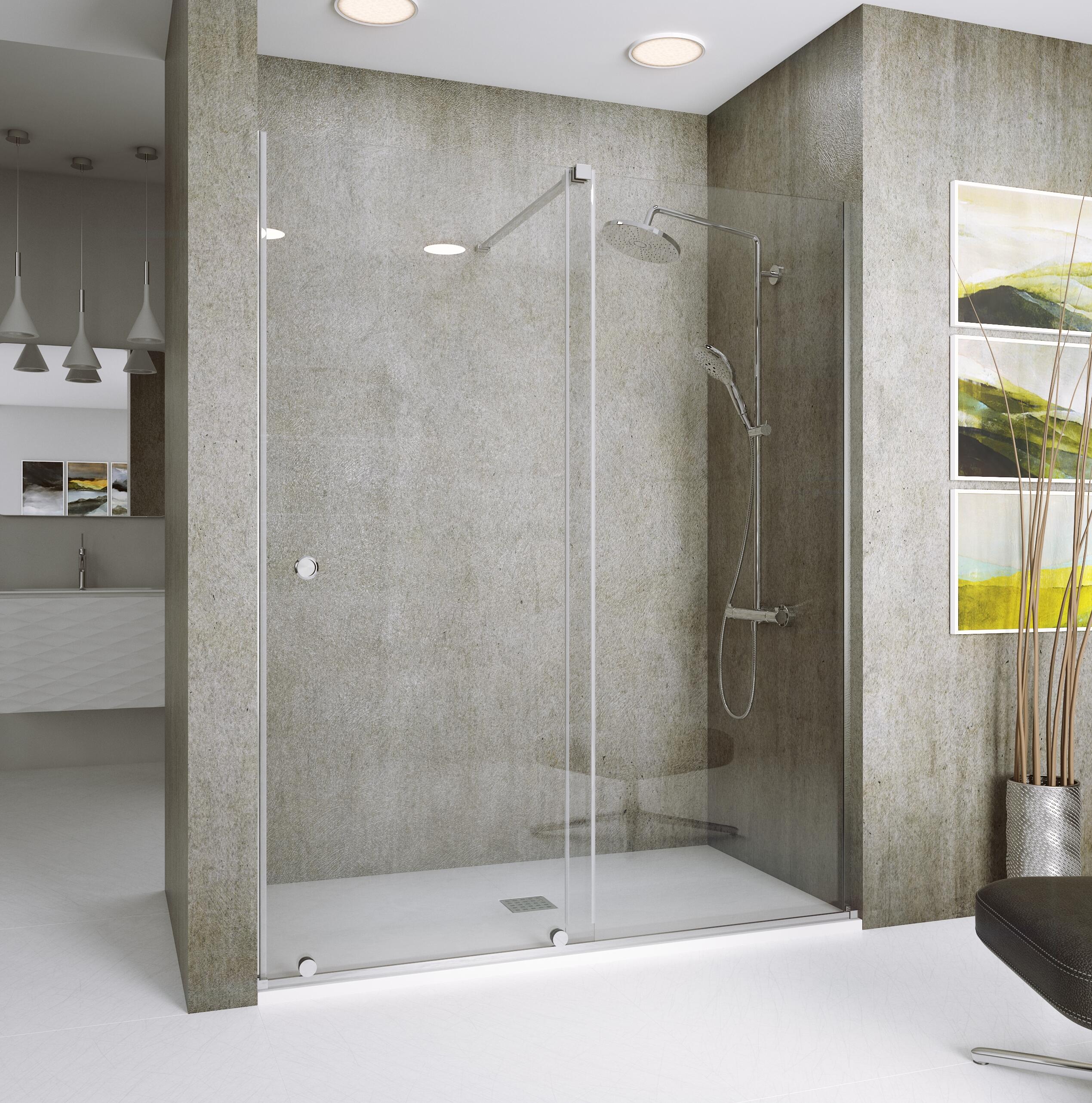 Mampara de ducha frontal 1 fijo + 1 puerta corredera transparente amea perfil acero inoxidable cromo (171-180)x200 cm cristal 8mm cierre magnético con guía inferior marca glassinox